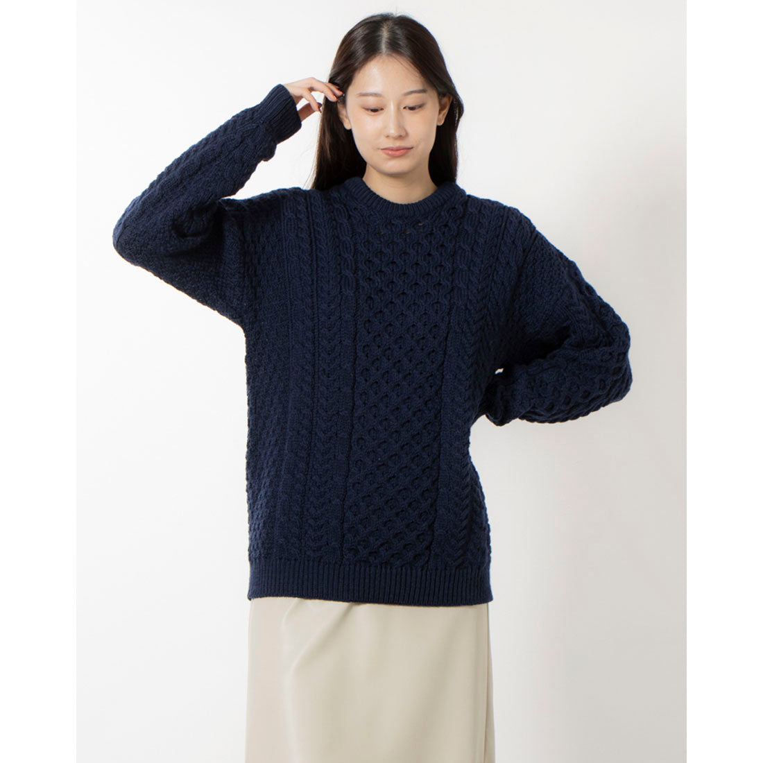 アランウーレンミルズ Aran woollen mills ウールセーター,Navy(ネイビー)