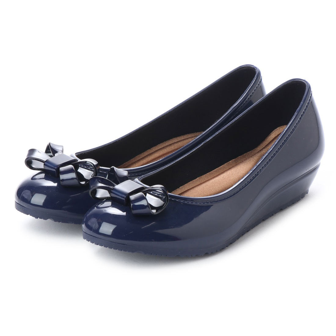 エンジェルフィット Angel FiT レディース レインシューズ パンプス レインパンプス OL 通勤 晴雨両用 完全防水 エナメル調 ラウンドトゥ ウェッジソール af_18011,NAVY