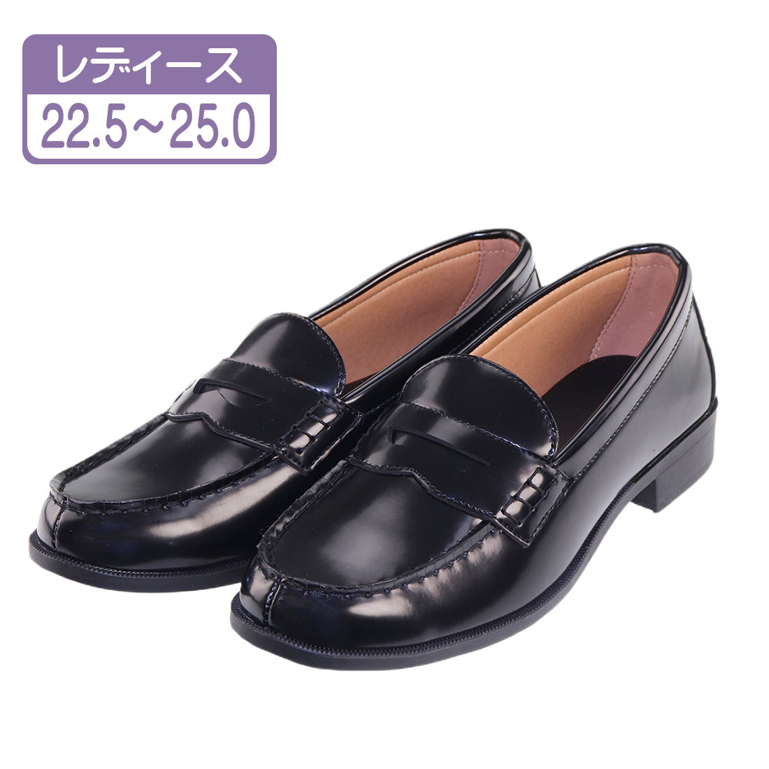 エンジェルフィット Angel FiT レディース ローファー カジュアル ビジネスシューズ エナメル調 PUレザー 幅広 防滑底 通勤 通学 学生 aw_20475,ブラック