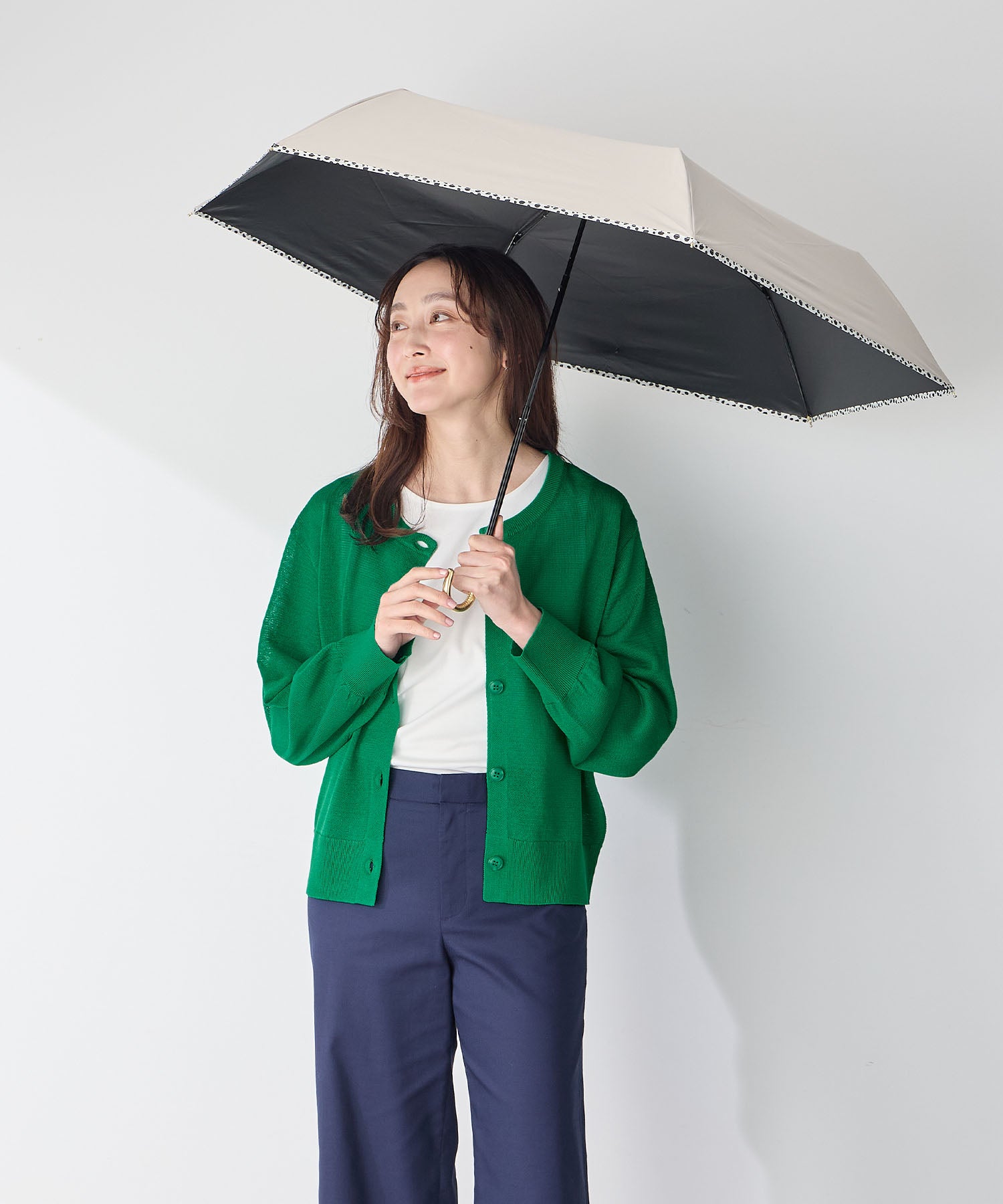 エーシーデザインバイアルファキュービック A/C DESIGN BY ALPHA CUBIC 【Wpc.】遮光アニマルパイピング ミニ 日傘 折りたたみ傘【完全遮光100% 完全UVカット率100%生地 コンパクト 晴雨兼用】 (ベージュ) ベージュ
