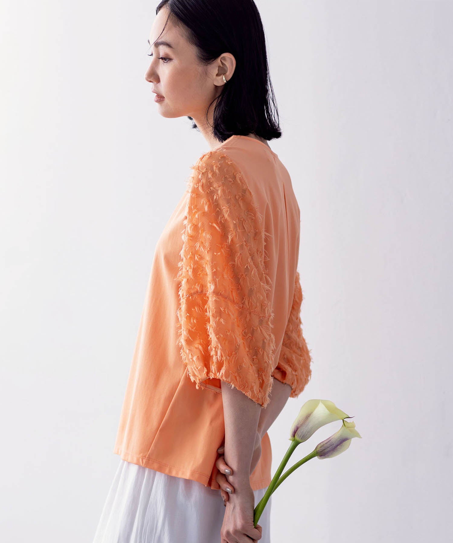 エーシーデザインバイアルファキュービック A/C DESIGN BY ALPHA CUBIC カットジャガード切替えプルオーバー【接触冷感・UVカット】 (オレンジ) オレンジ