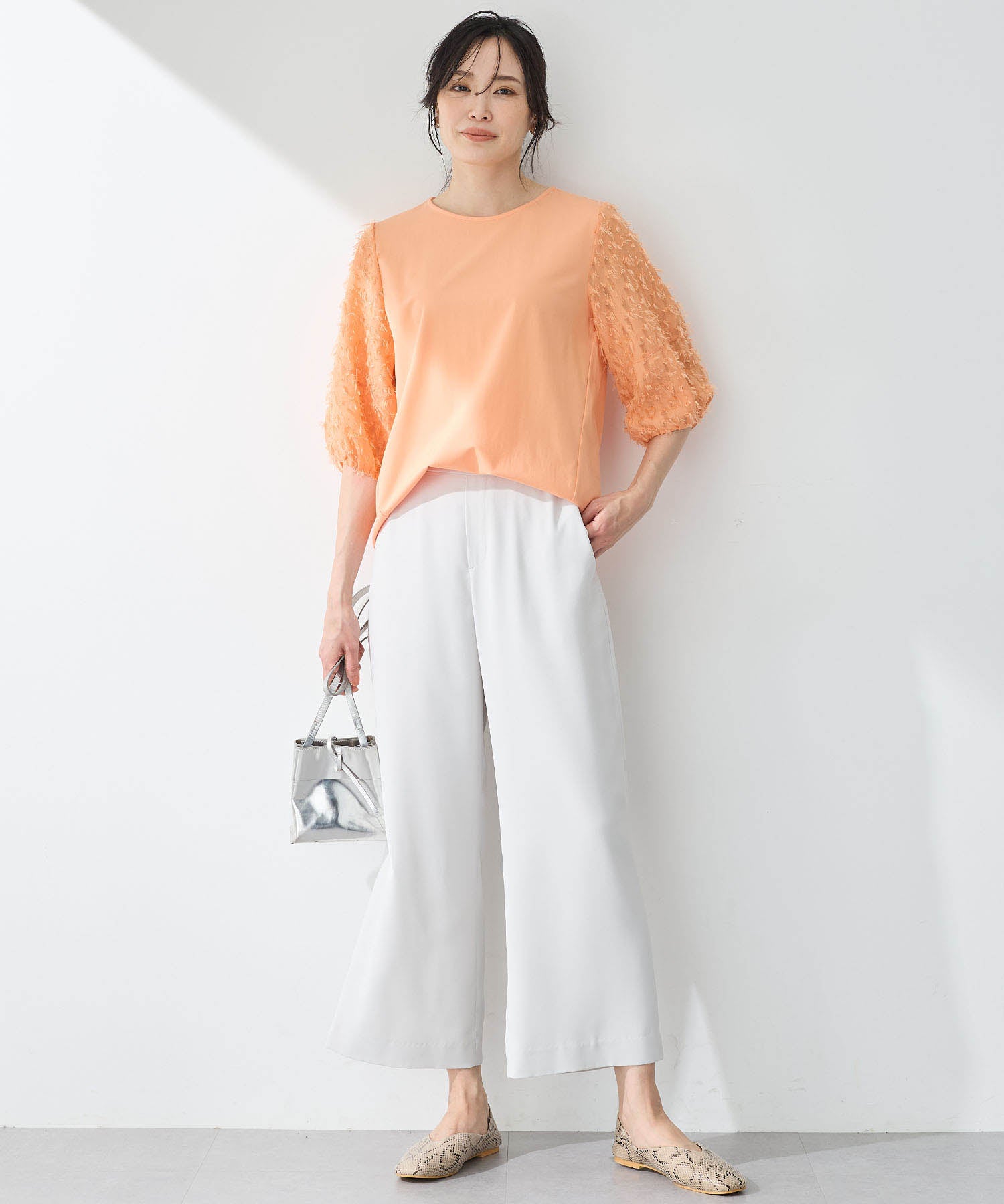 エーシーデザインバイアルファキュービック A/C DESIGN BY ALPHA CUBIC カットジャガード切替えプルオーバー【接触冷感・UVカット】 (オレンジ) オレンジ