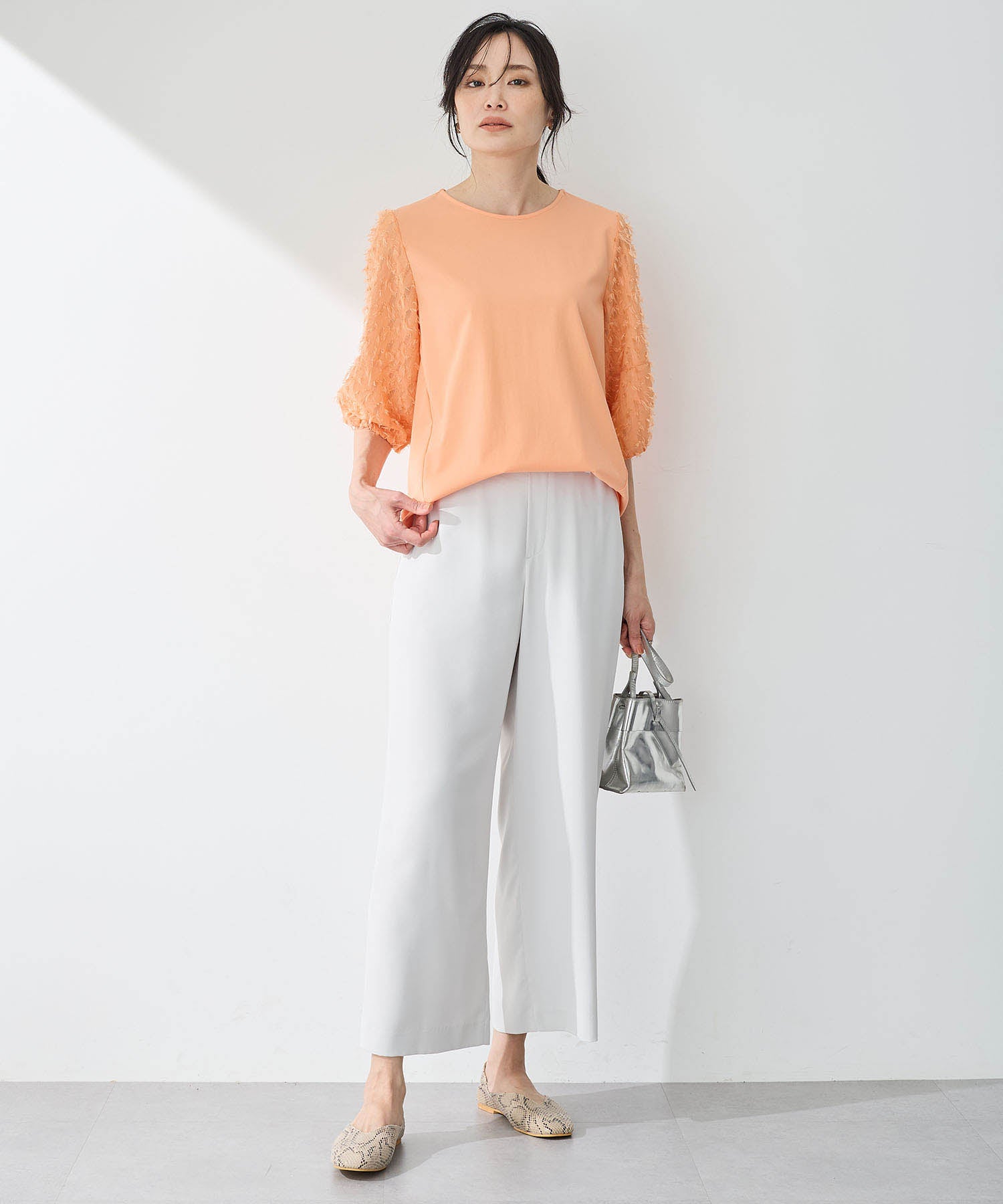 エーシーデザインバイアルファキュービック A/C DESIGN BY ALPHA CUBIC カットジャガード切替えプルオーバー【接触冷感・UVカット】 (オレンジ) オレンジ