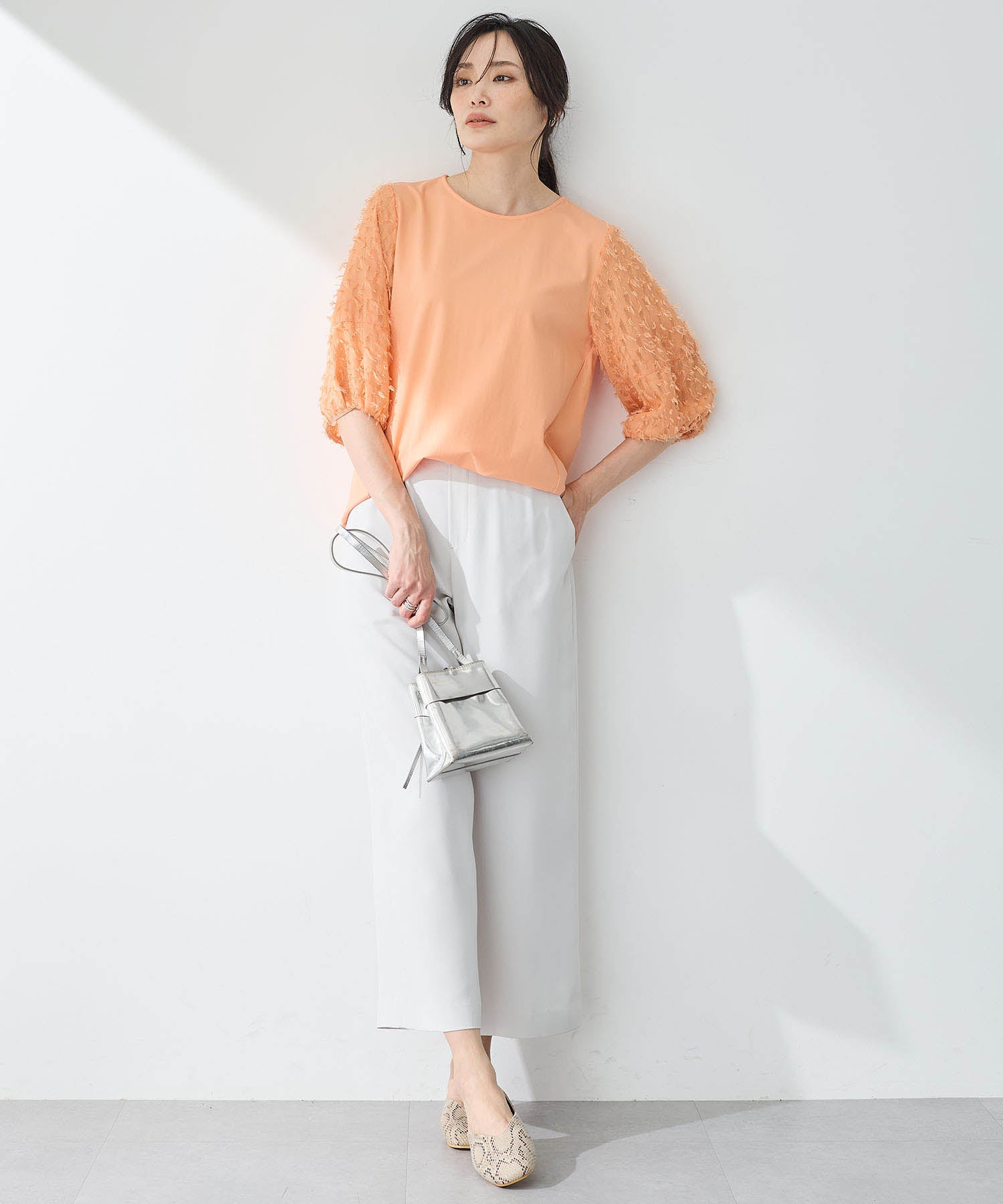 エーシーデザインバイアルファキュービック A/C DESIGN BY ALPHA CUBIC カットジャガード切替えプルオーバー【接触冷感・UVカット】 (オレンジ) オレンジ