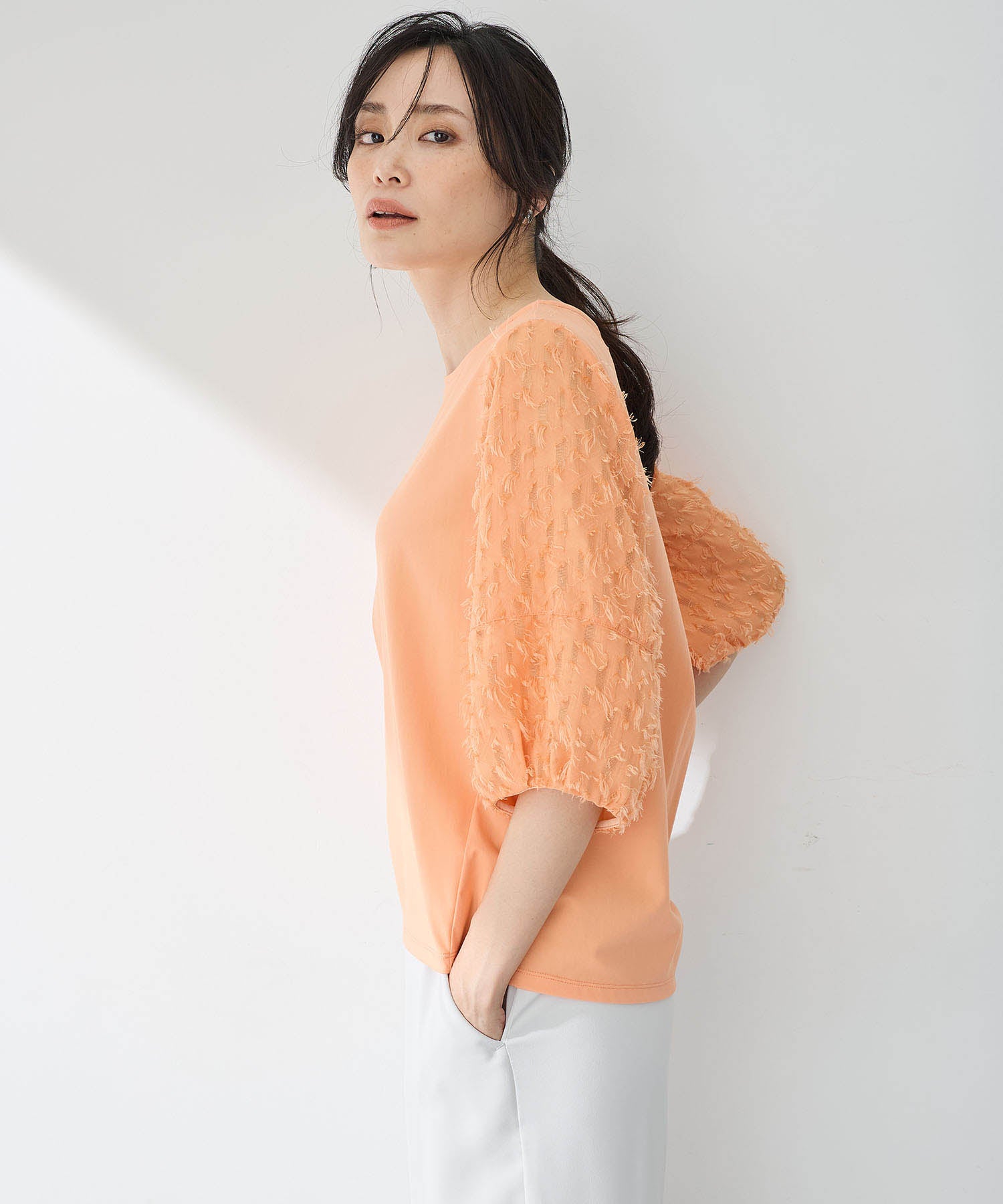 エーシーデザインバイアルファキュービック A/C DESIGN BY ALPHA CUBIC カットジャガード切替えプルオーバー【接触冷感・UVカット】 (オレンジ) オレンジ