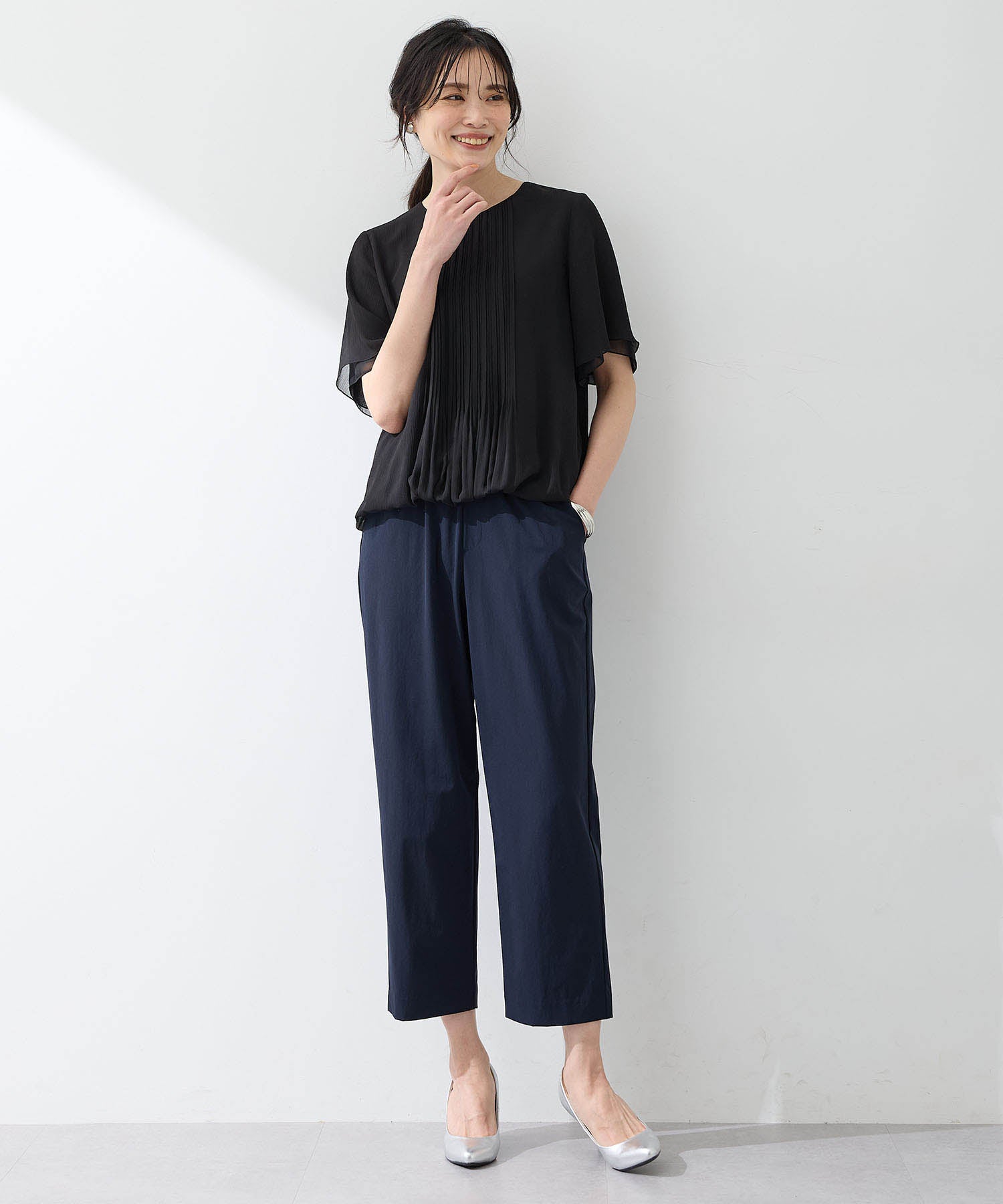 エーシーデザインバイアルファキュービック A/C DESIGN BY ALPHA CUBIC 【美モーション】ストレッチナイロンラッシュストレートパンツ【接触冷感・UVカット・撥水・ウエストゴム】 (ネイビー) ネイビー