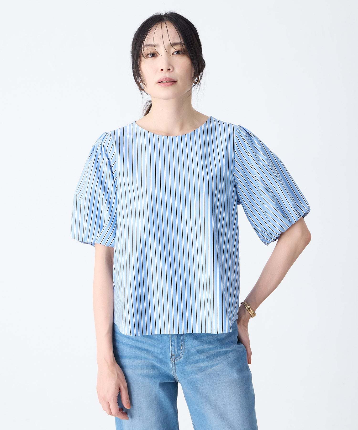 A/C Design by Alpha Cubic Stripe Cut-and-Sew Blouse