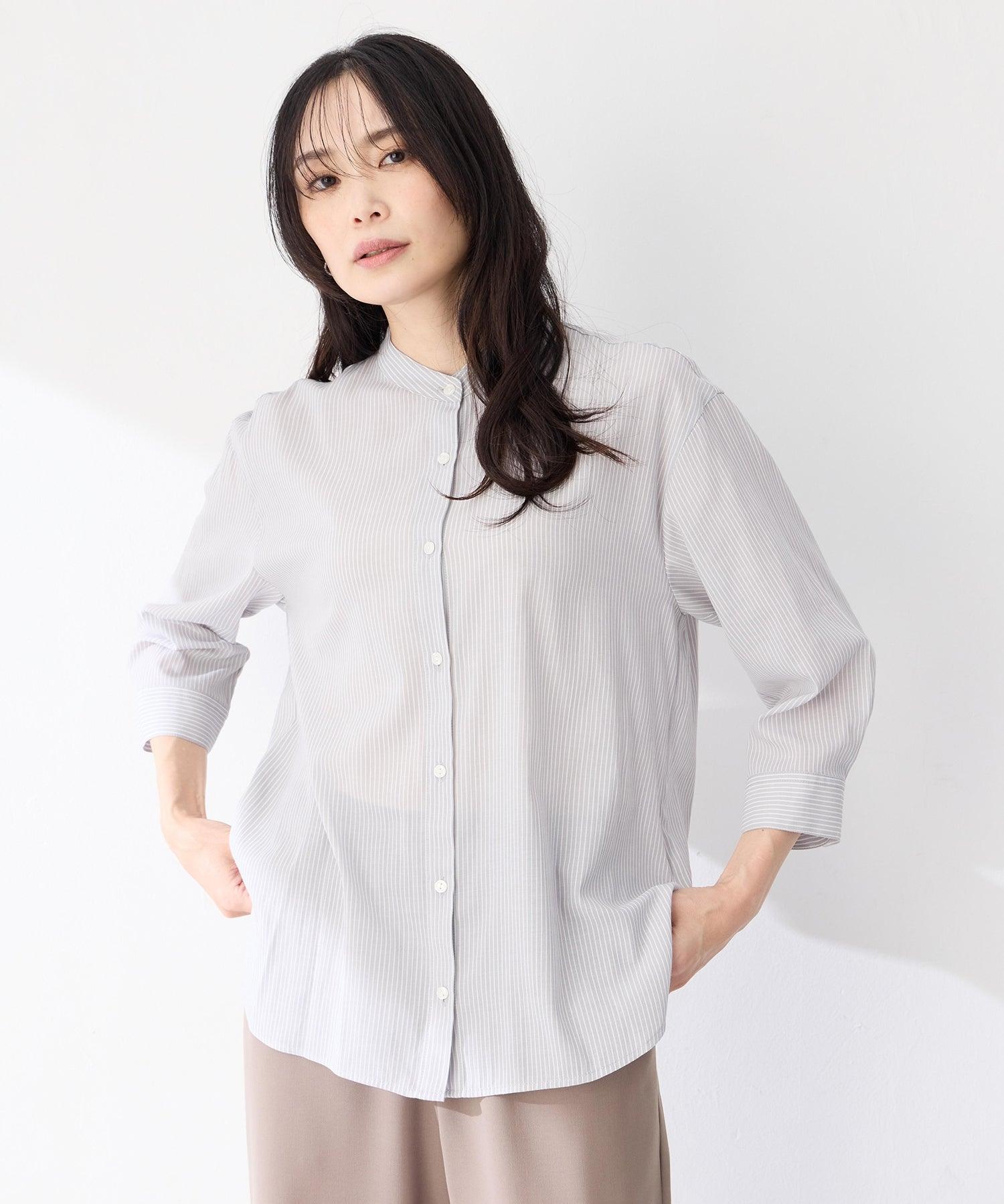 エーシーデザインバイアルファキュービック A/C DESIGN BY ALPHA CUBIC ストライプバンドカラーシャツ (ベージュ) ベージュ