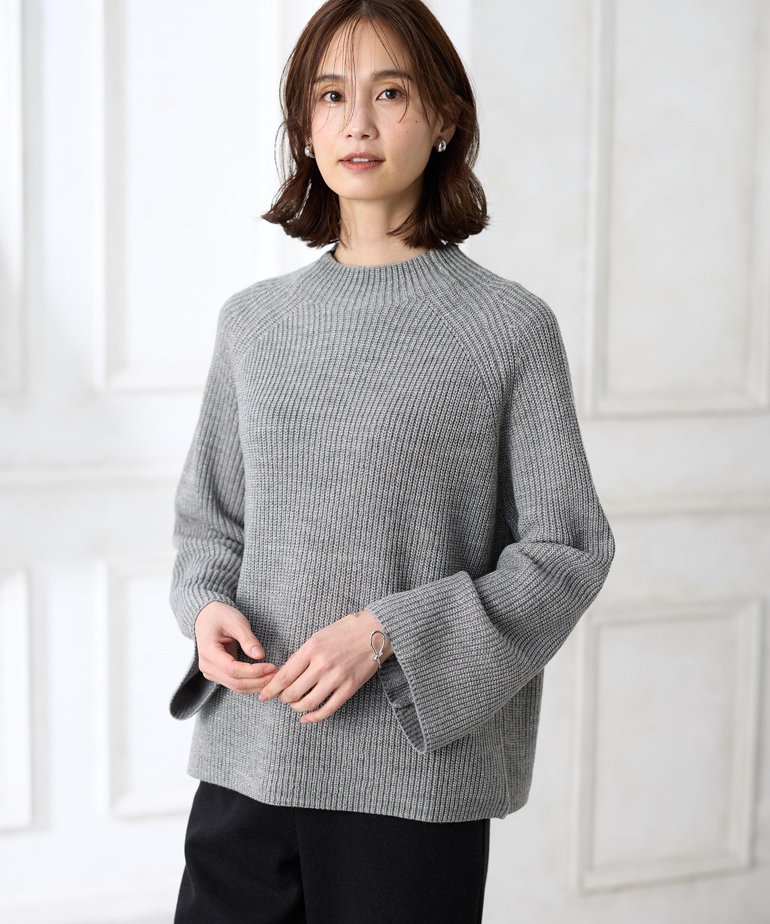 エーシーデザインバイアルファキュービック A/C DESIGN BY ALPHA CUBIC ラメニットプルオーバー (ネイビー) ネイビー