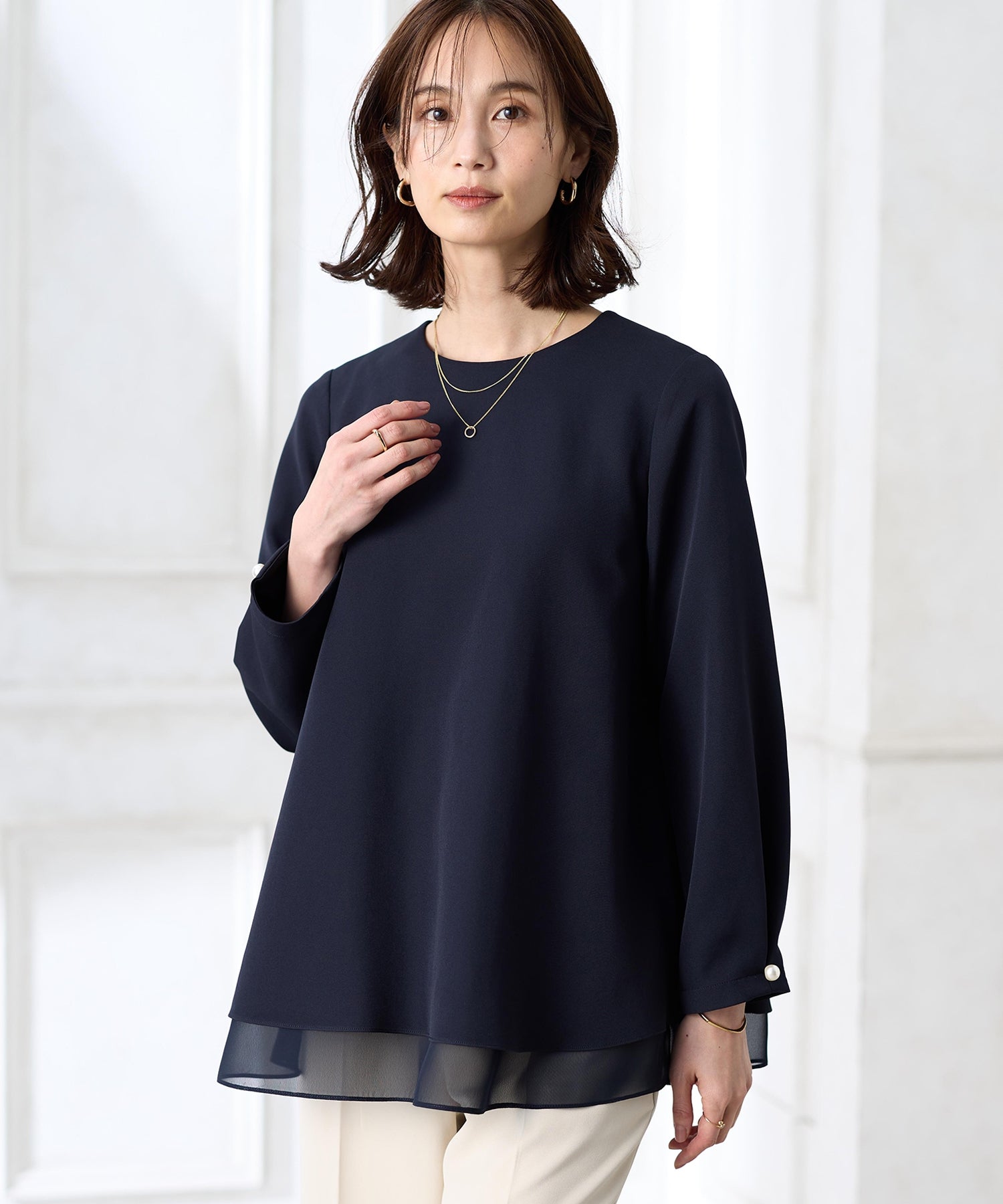 エーシーデザインバイアルファキュービック A/C DESIGN BY ALPHA CUBIC シフォンレイヤードブラウス【セットアップ対応】 (ネイビー) ネイビー