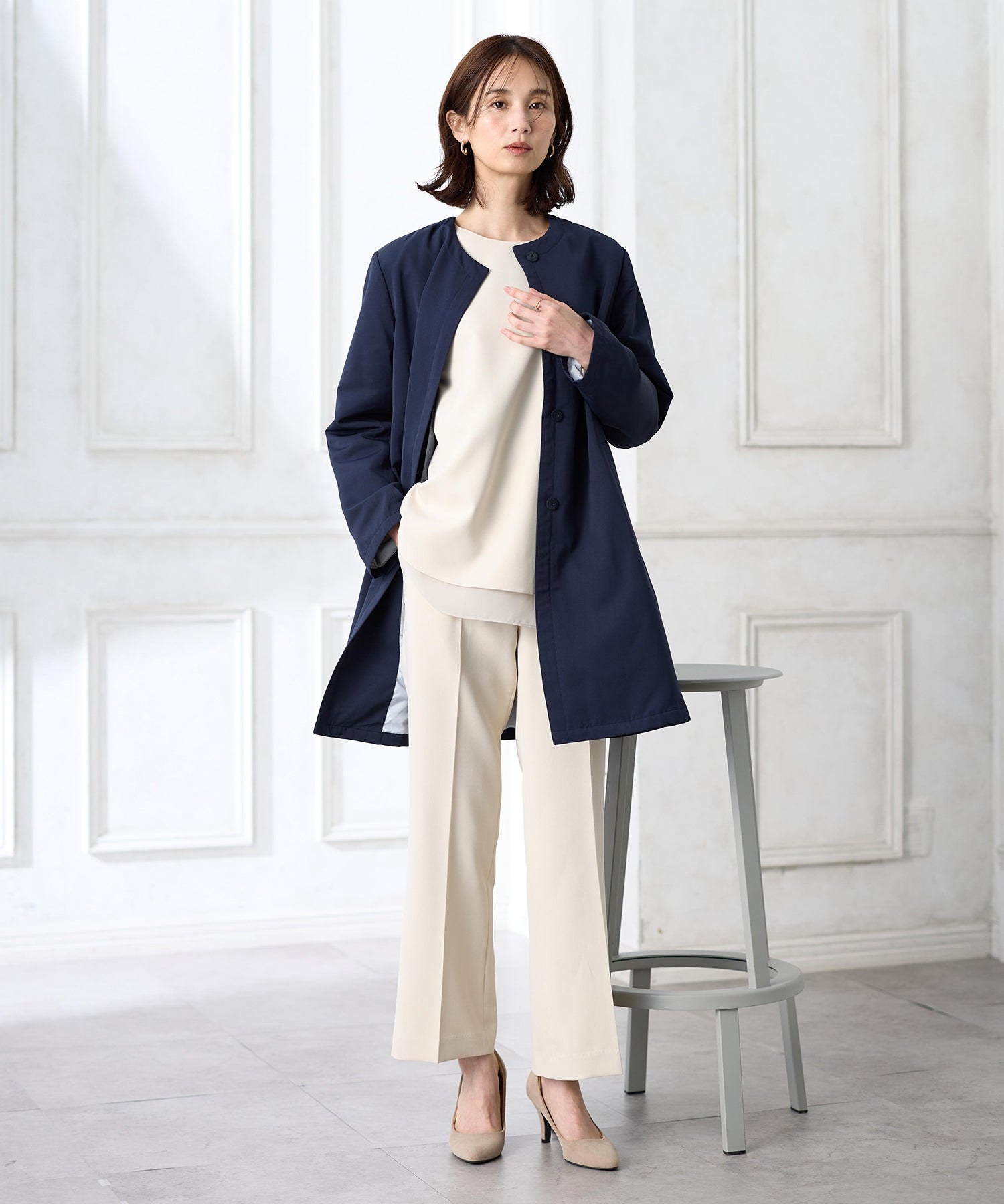 エーシーデザインバイアルファキュービック A/C DESIGN BY ALPHA CUBIC シフォンレイヤードブラウス【セットアップ対応】 (ネイビー) ネイビー