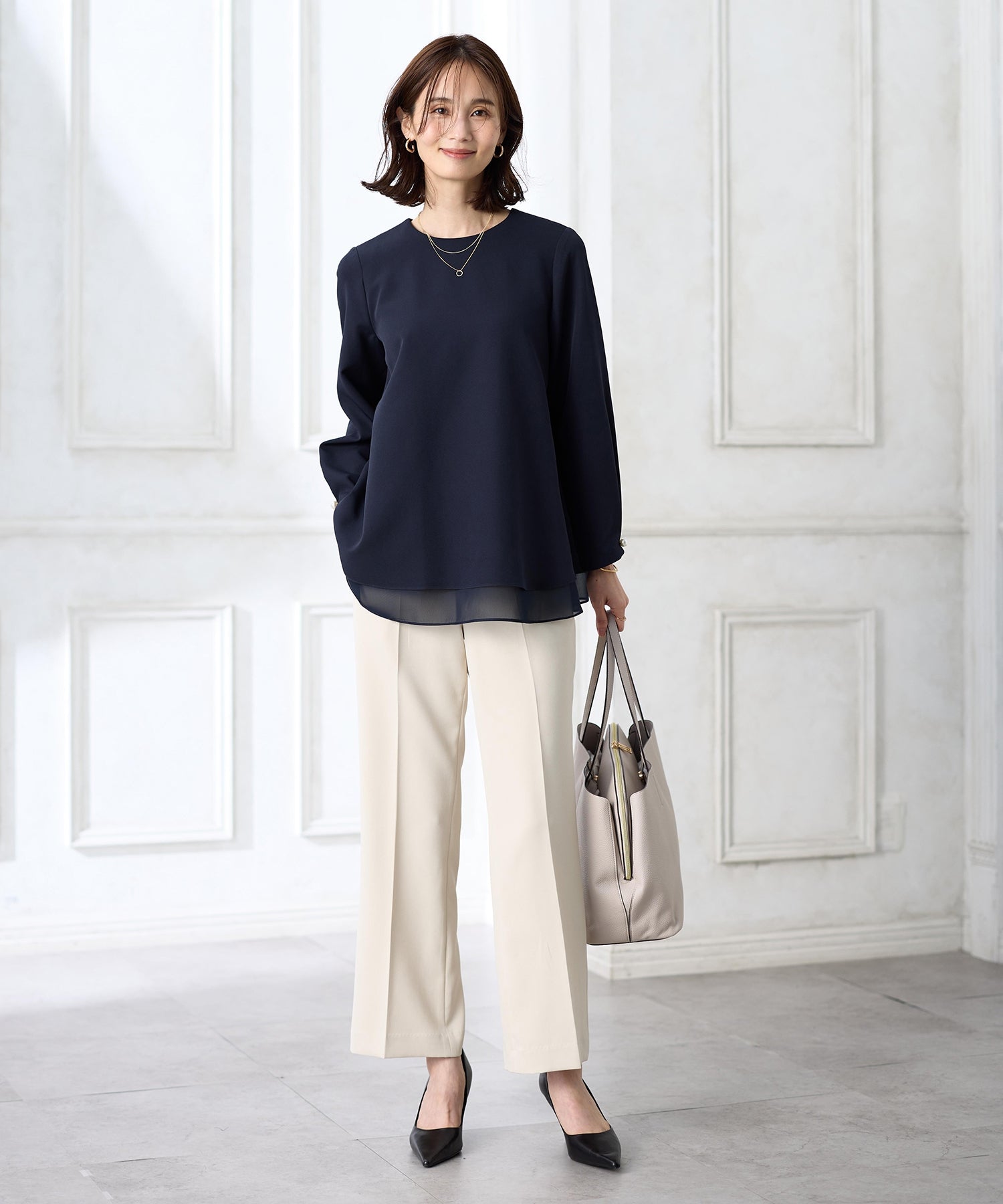 エーシーデザインバイアルファキュービック A/C DESIGN BY ALPHA CUBIC シフォンレイヤードブラウス【セットアップ対応】 (ネイビー) ネイビー