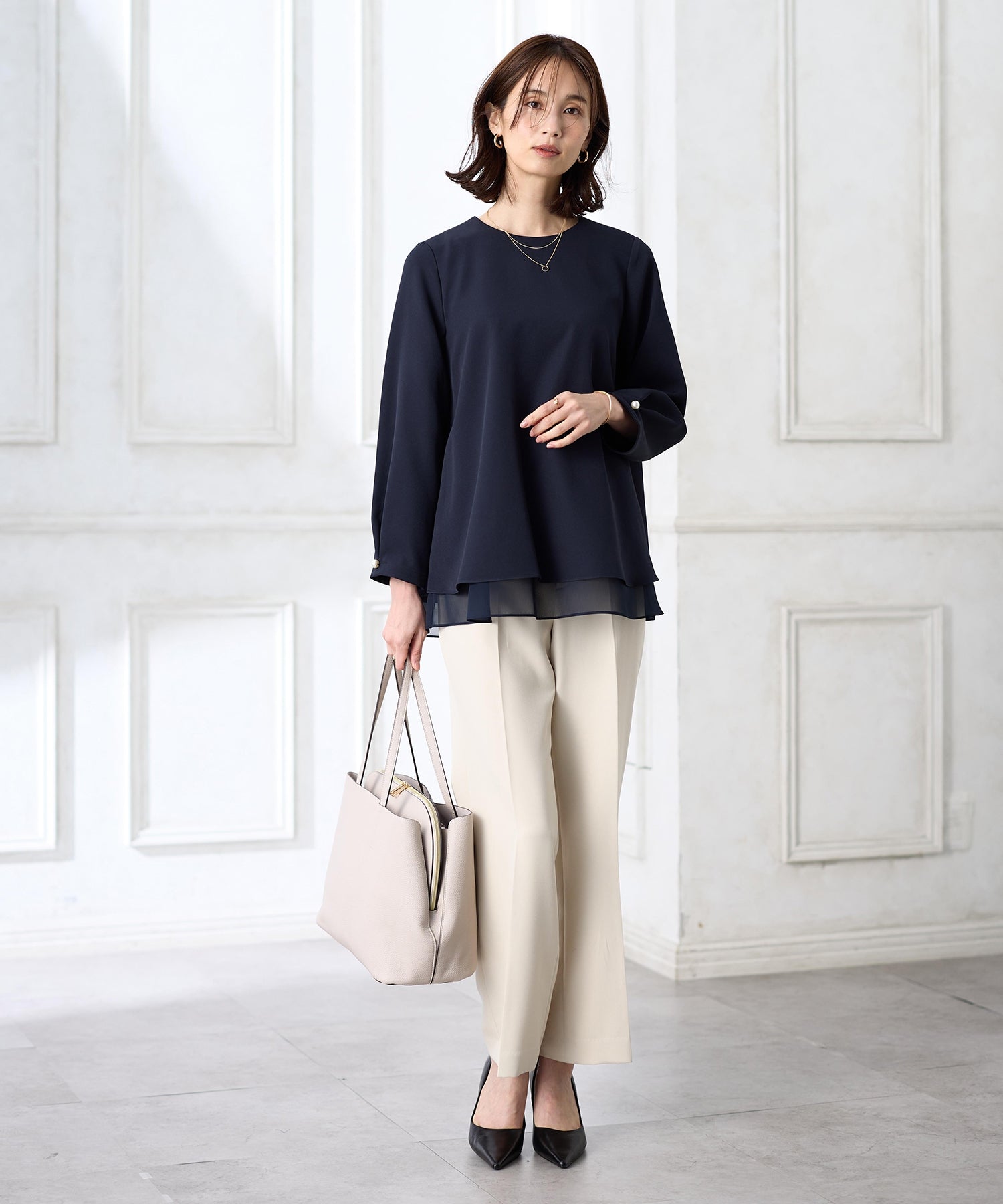 エーシーデザインバイアルファキュービック A/C DESIGN BY ALPHA CUBIC シフォンレイヤードブラウス【セットアップ対応】 (ネイビー) ネイビー