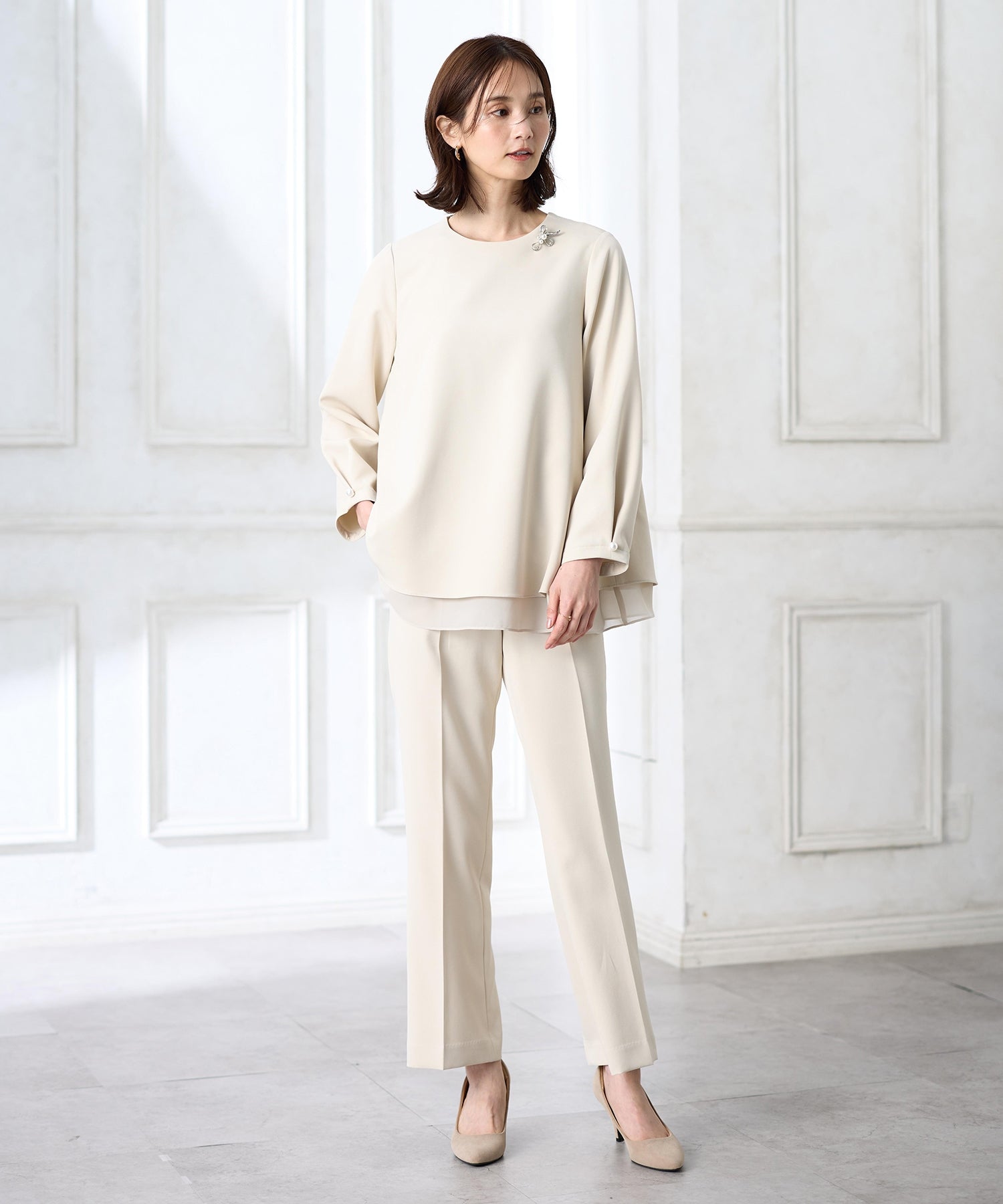 エーシーデザインバイアルファキュービック A/C DESIGN BY ALPHA CUBIC シフォンレイヤードブラウス【セットアップ対応】 (ネイビー) ネイビー