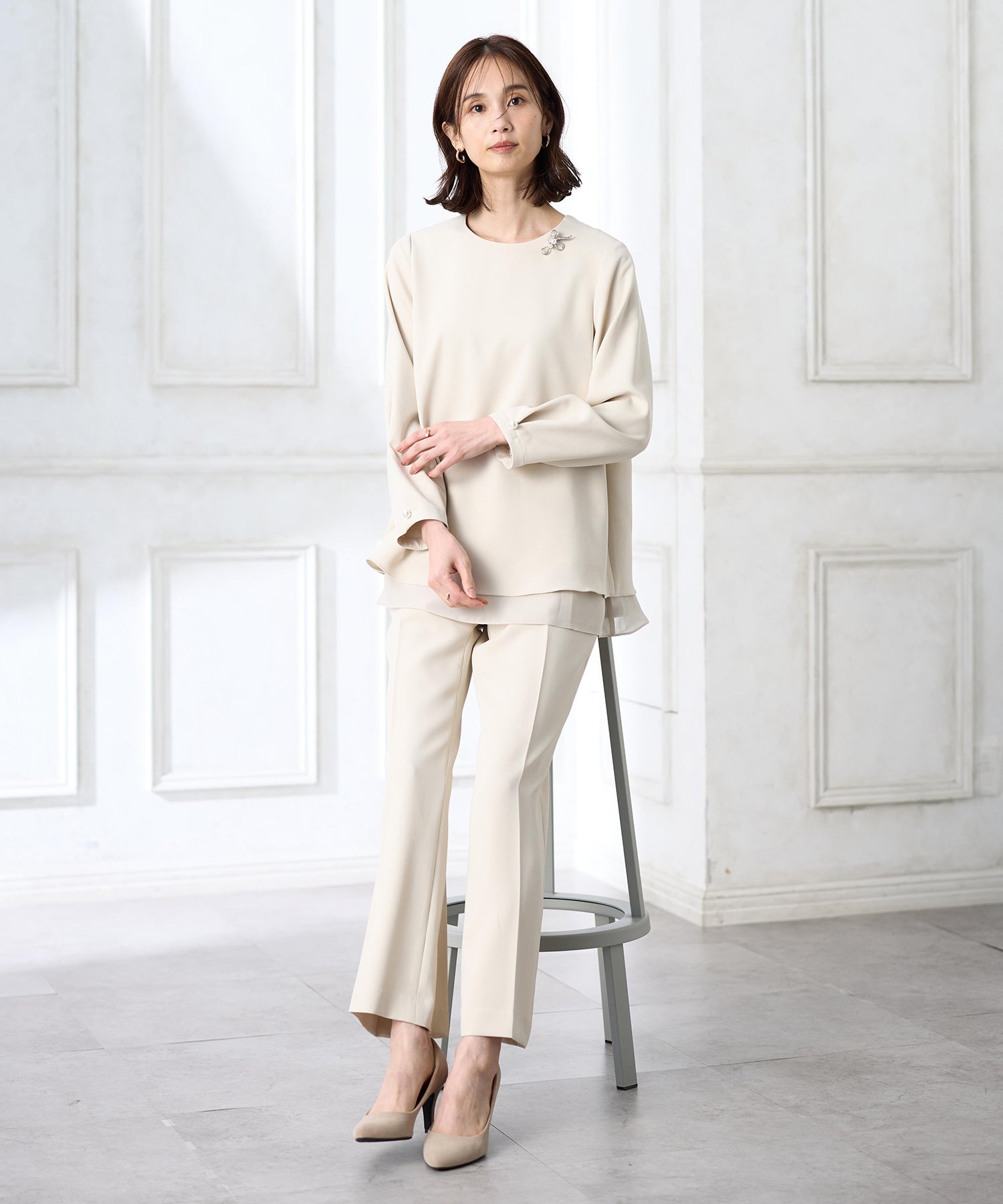 エーシーデザインバイアルファキュービック A/C DESIGN BY ALPHA CUBIC シフォンレイヤードブラウス【セットアップ対応】 (ネイビー) ネイビー