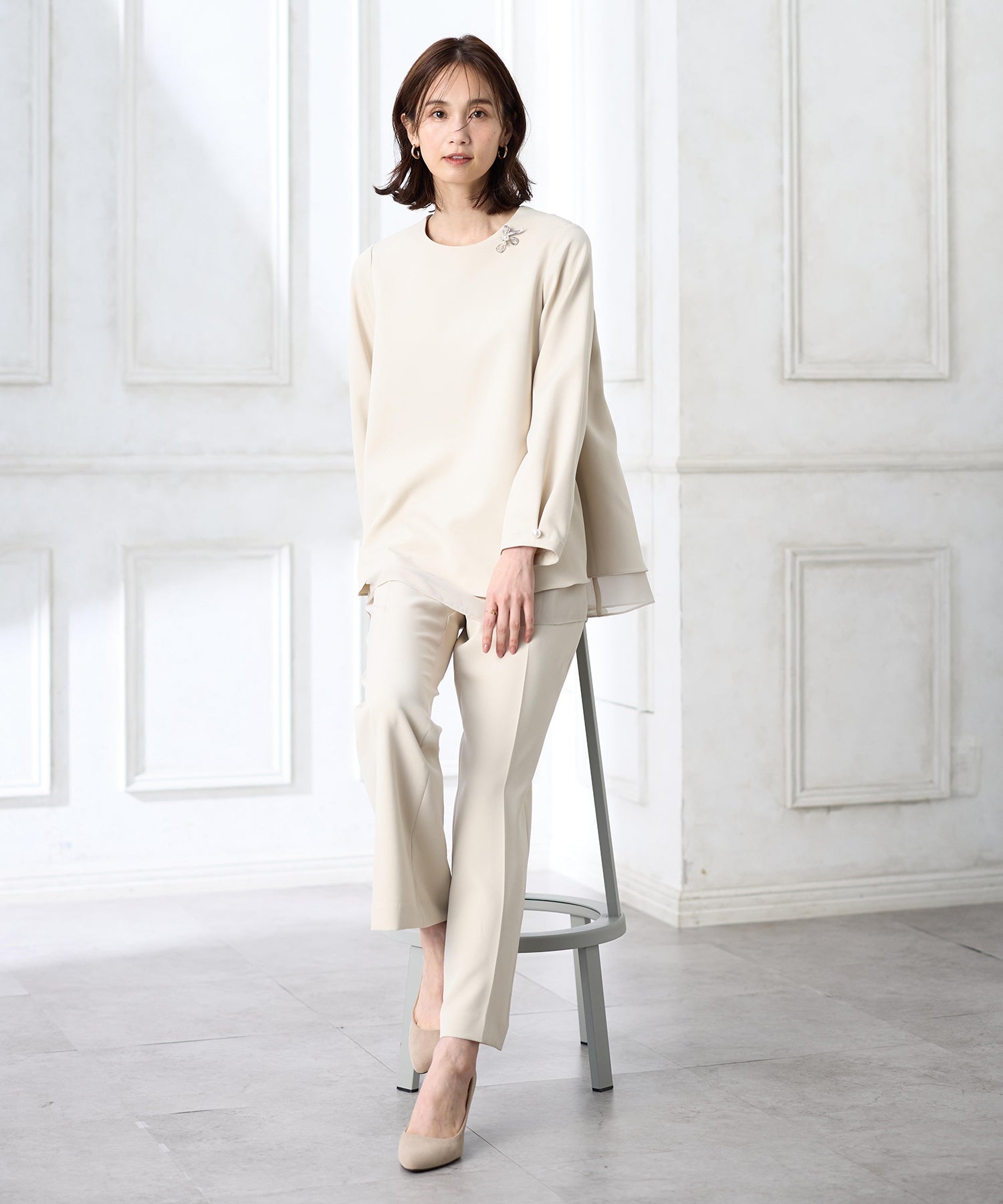 エーシーデザインバイアルファキュービック A/C DESIGN BY ALPHA CUBIC シフォンレイヤードブラウス【セットアップ対応】 (ネイビー) ネイビー