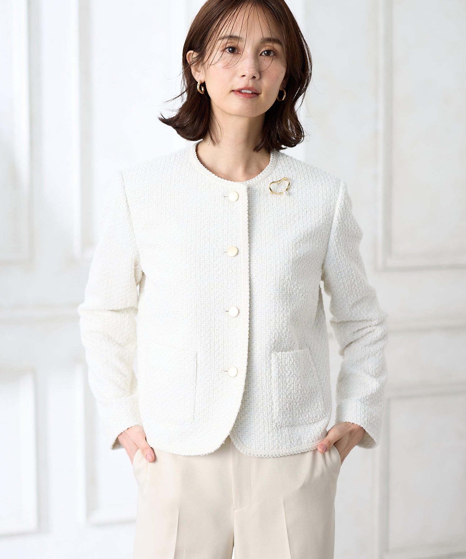 エーシーデザインバイアルファキュービック A/C DESIGN BY ALPHA CUBIC ツイードジャケット (オフホワイト) オフホワイト