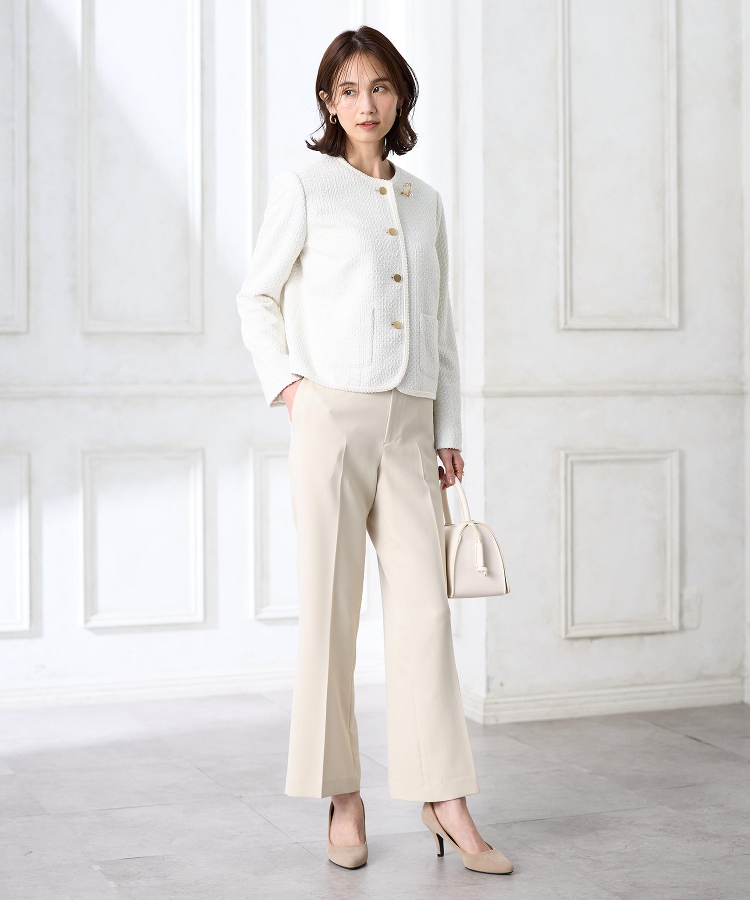 エーシーデザインバイアルファキュービック A/C DESIGN BY ALPHA CUBIC ツイードジャケット (オフホワイト) オフホワイト