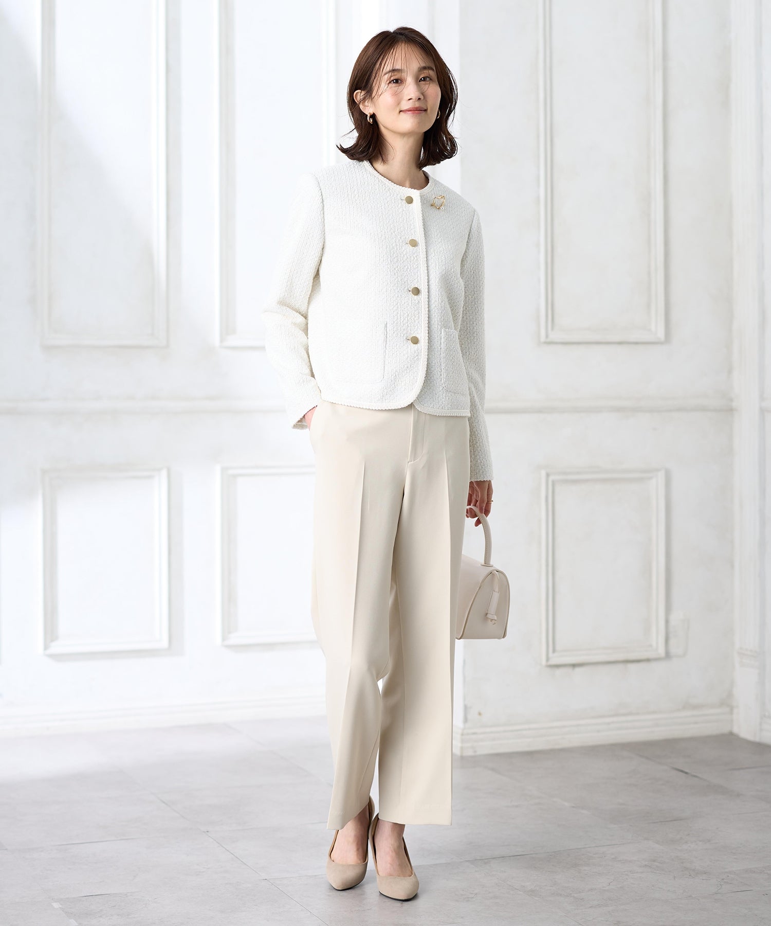 エーシーデザインバイアルファキュービック A/C DESIGN BY ALPHA CUBIC ツイードジャケット (オフホワイト) オフホワイト