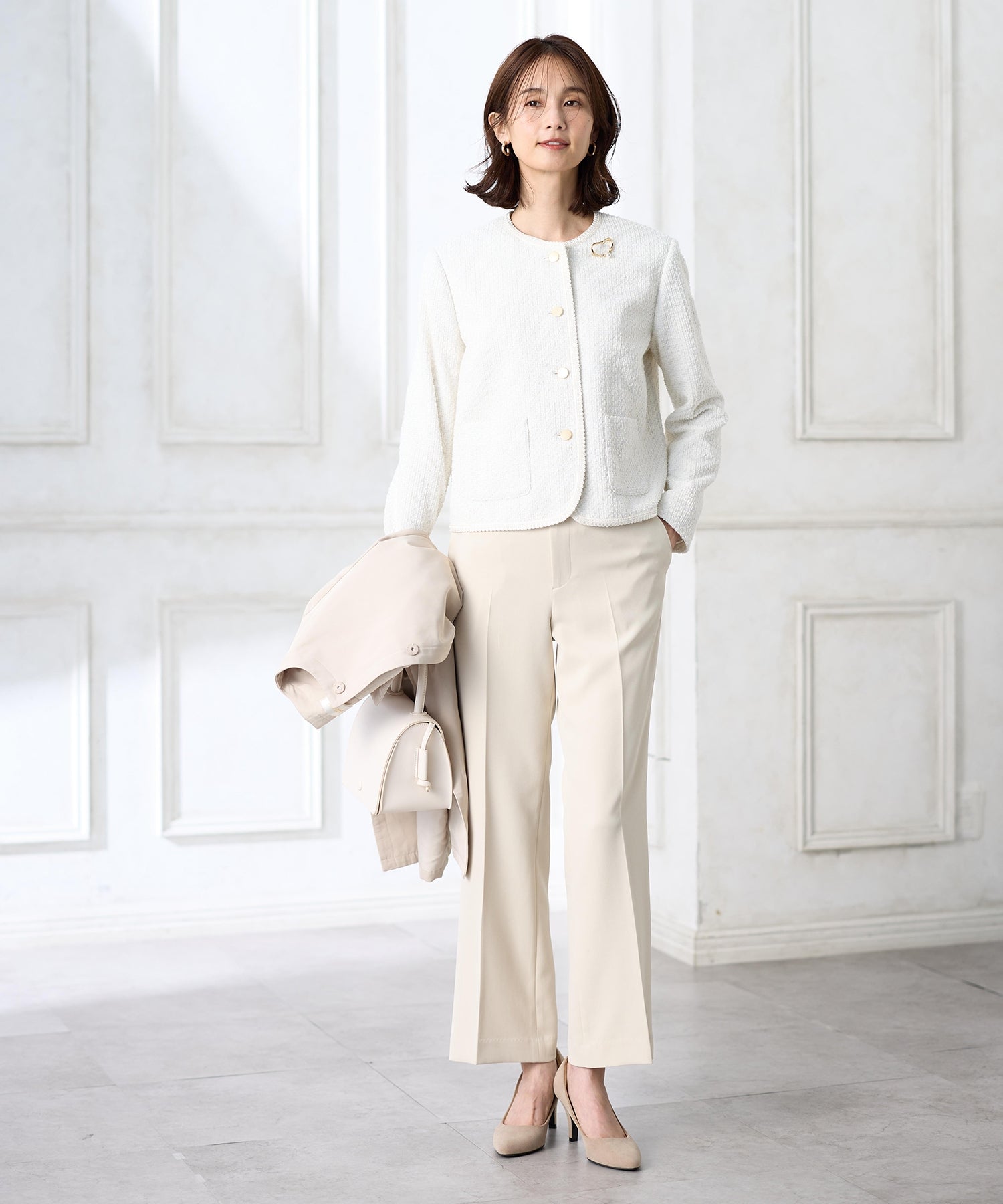 エーシーデザインバイアルファキュービック A/C DESIGN BY ALPHA CUBIC ツイードジャケット (オフホワイト) オフホワイト