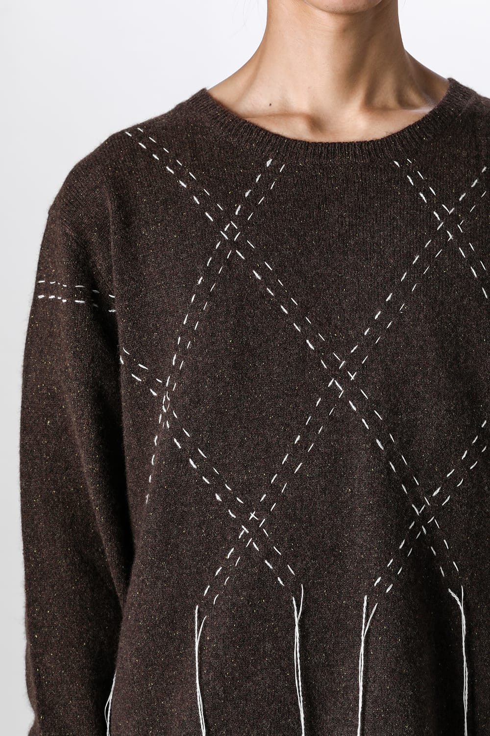 ア テンタティブ アトリエ A TENTATIVE ATELIER Barron:HANDSTITCH ARGYLE BOXY SWEATER (Dark Brown) Dark Brown