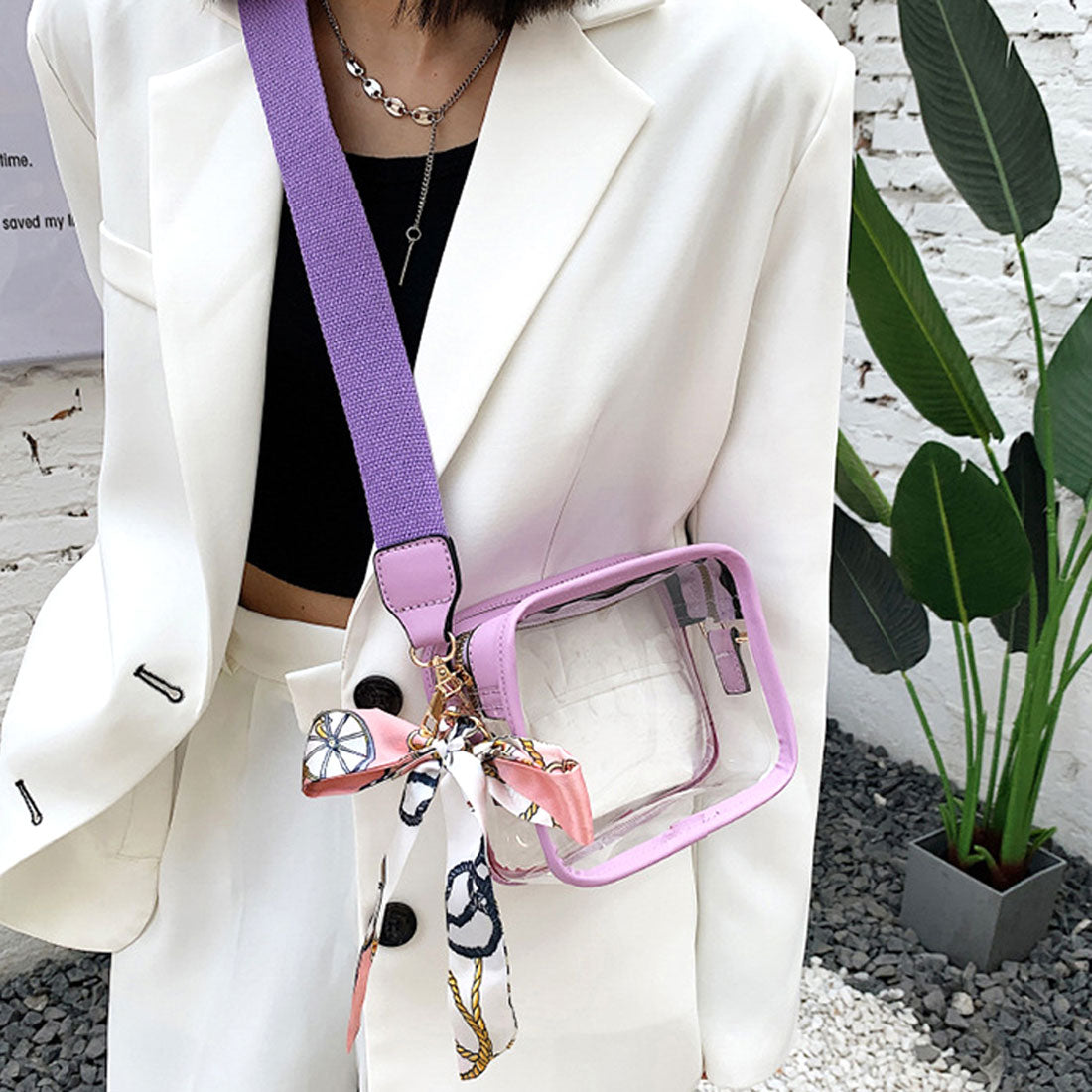 アミュレット Amulet スカーフ付きクリアバッグ レディース かばん ショルダーバッグ 10代 20代 30代 韓国ファッション コンパクト ストリート 旅行 こでかけ