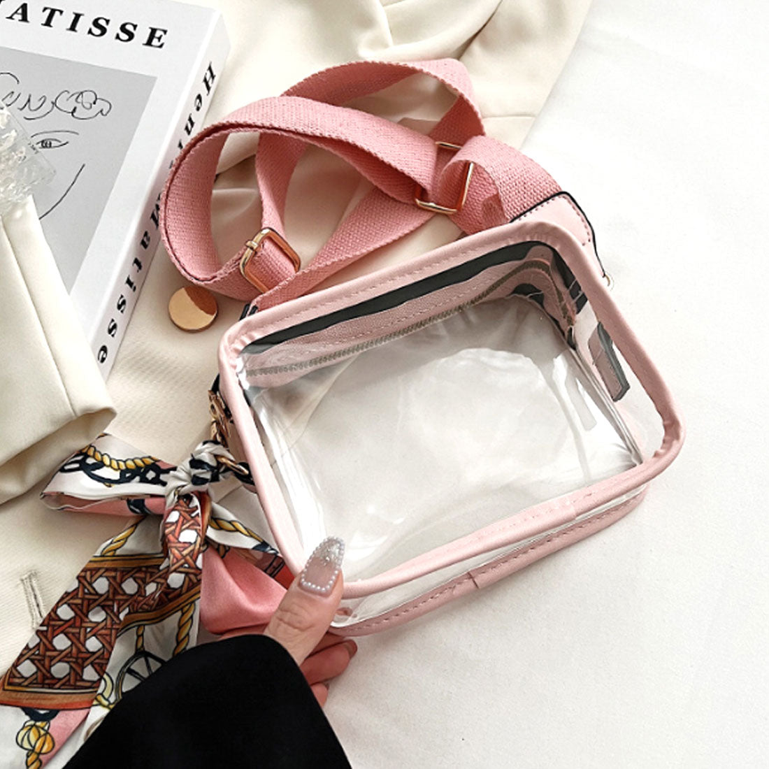 アミュレット Amulet スカーフ付きクリアバッグ レディース かばん ショルダーバッグ 10代 20代 30代 韓国ファッション コンパクト ストリート 旅行 こでかけ