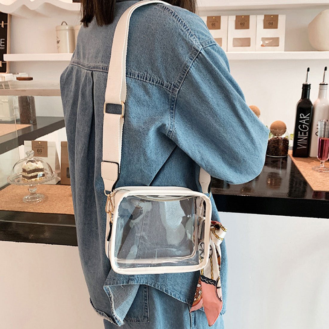Amulet Clear bag with scarf Women's bag Shoulder bag Teens 20s 30s Korean fashion Compact Street Travel Kids