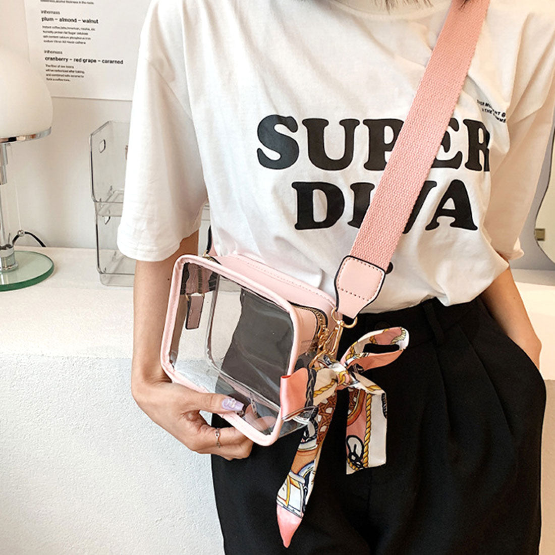 アミュレット Amulet スカーフ付きクリアバッグ レディース かばん ショルダーバッグ 10代 20代 30代 韓国ファッション コンパクト ストリート 旅行 こでかけ