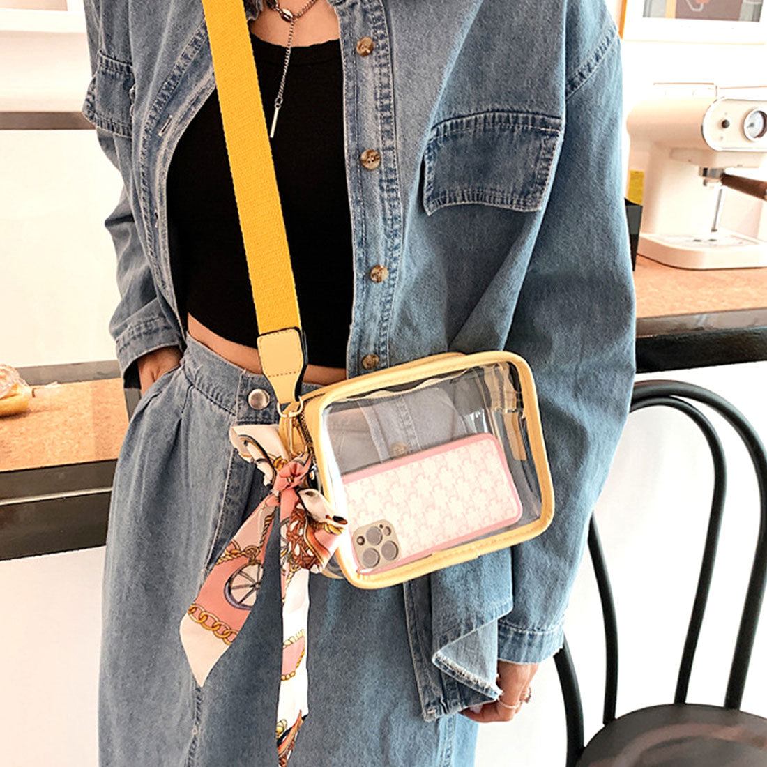 アミュレット Amulet スカーフ付きクリアバッグ レディース かばん ショルダーバッグ 10代 20代 30代 韓国ファッション コンパクト ストリート 旅行 こでかけ