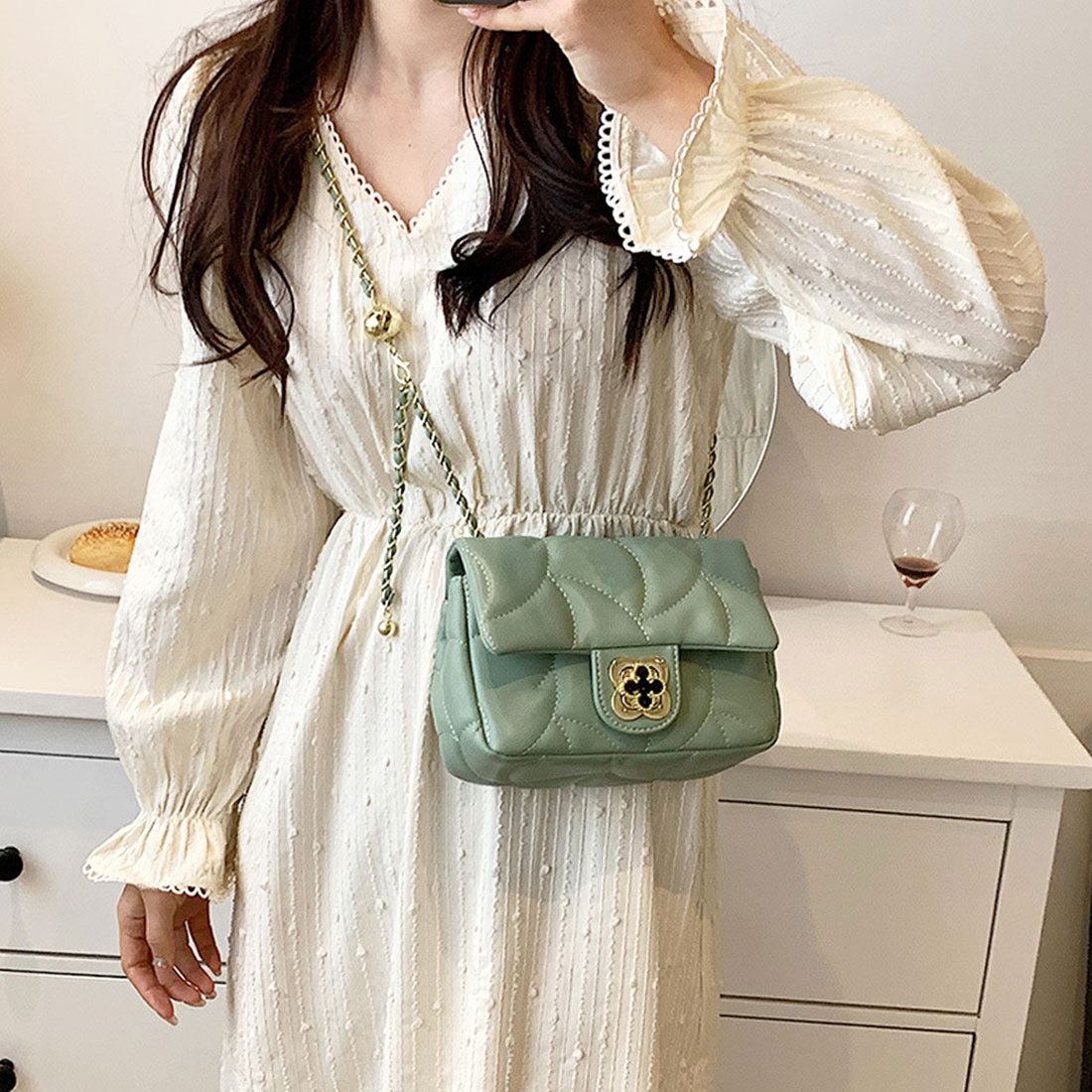 アミュレット Amulet キルティングショルダーバッグ レディース かばん 10代 20代 30代 韓国ファッション 可愛い パーティー コンパクト 金具デザイン,グリーン