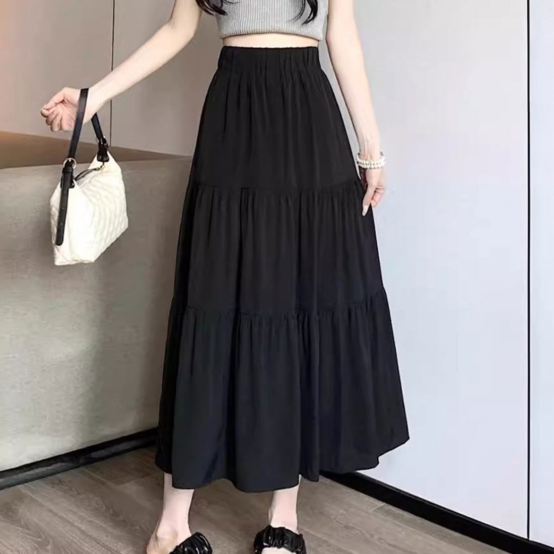 Amulet Amulet Tiered Long Skirt Women's Teens 20s 30s Korean Fashion S