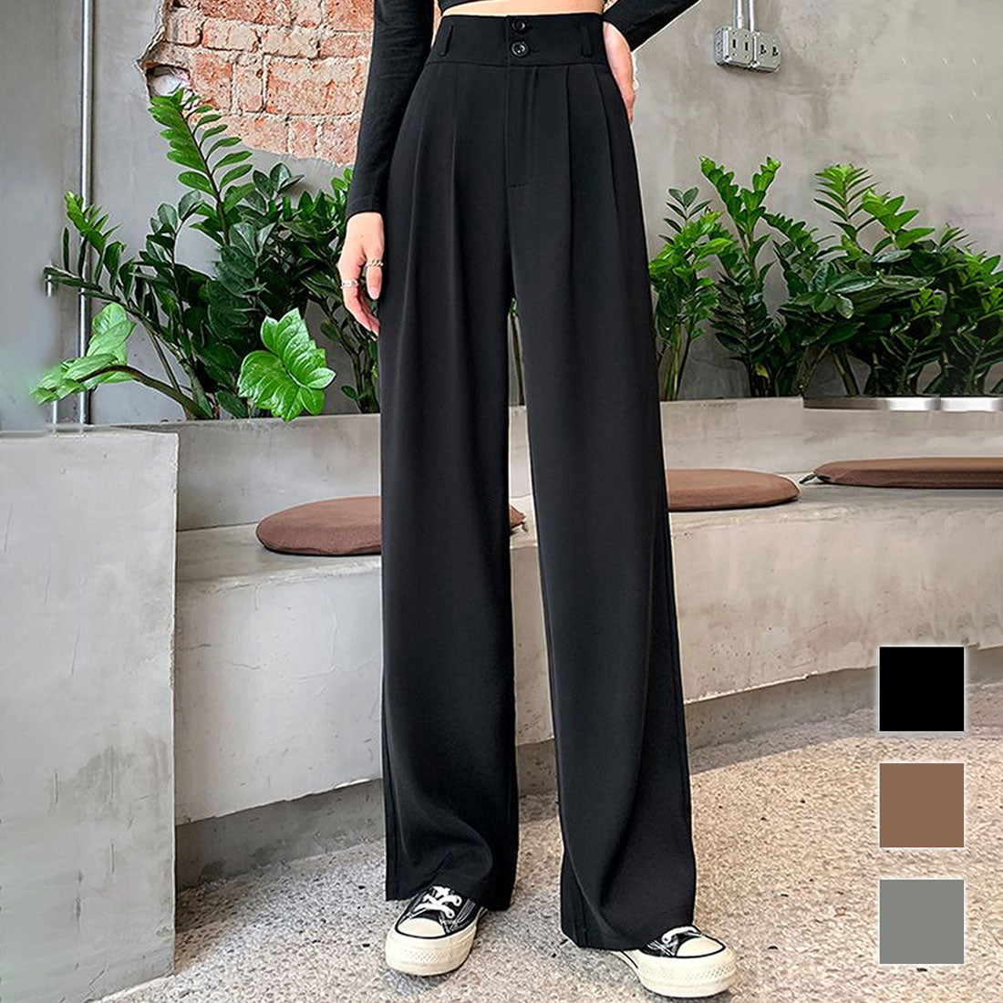 アミュレット Amulet ハイウエストタックワイドパンツ 10代 20代 30代 韓国ファッション シンプル 大人 可愛い 楽ちん おしゃれ 着心地 おでかけ 女子会