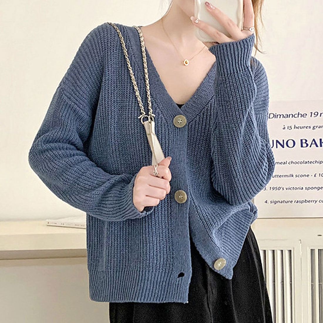アミュレット Amulet レトロカーディガン レディース 10代 20代 30代 韓国ファッション 秋 冬 ゆったり リラックス カジュアル おしゃれ 大人 シンプル 無地 白