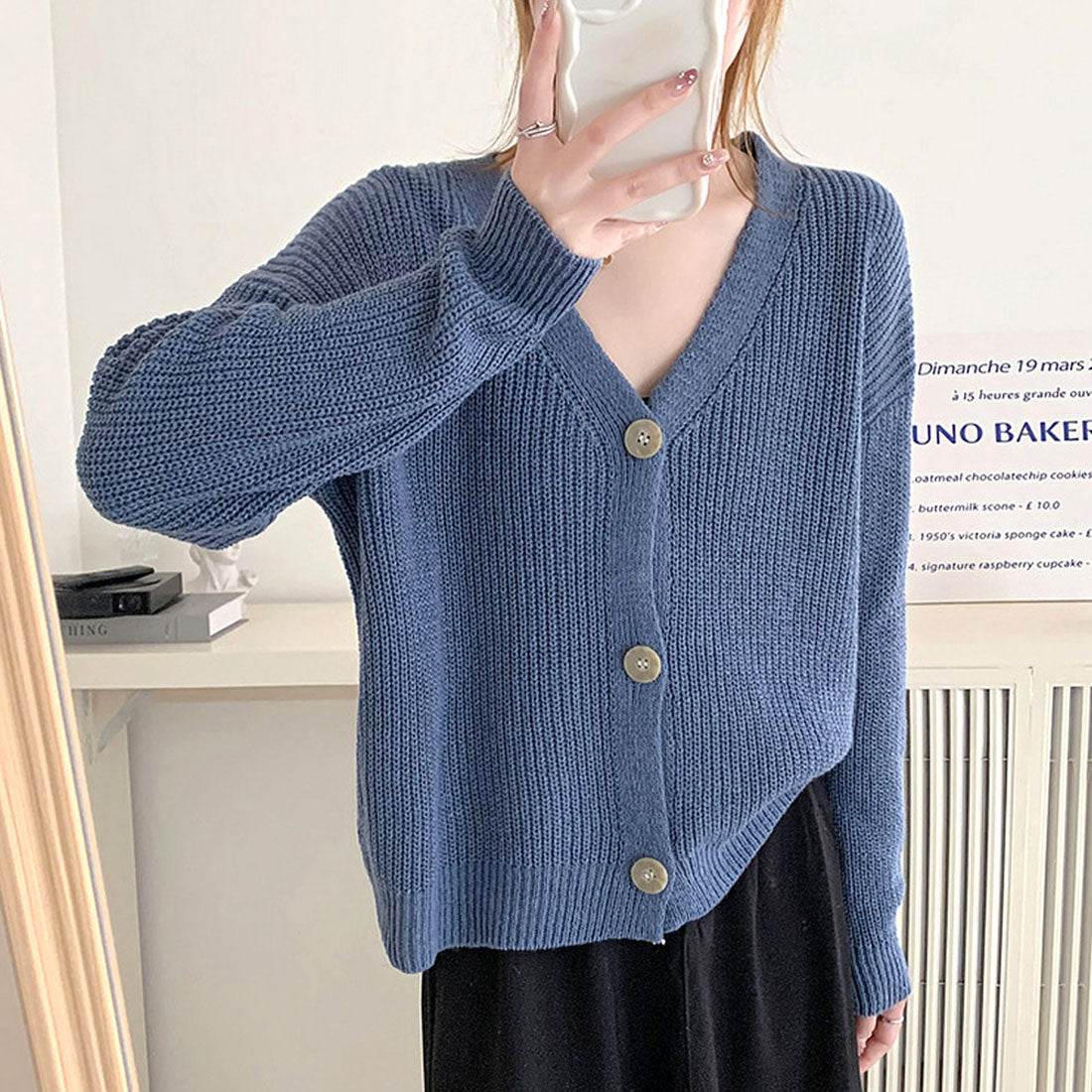 アミュレット Amulet レトロカーディガン レディース 10代 20代 30代 韓国ファッション 秋 冬 ゆったり リラックス カジュアル おしゃれ 大人 シンプル 無地 白