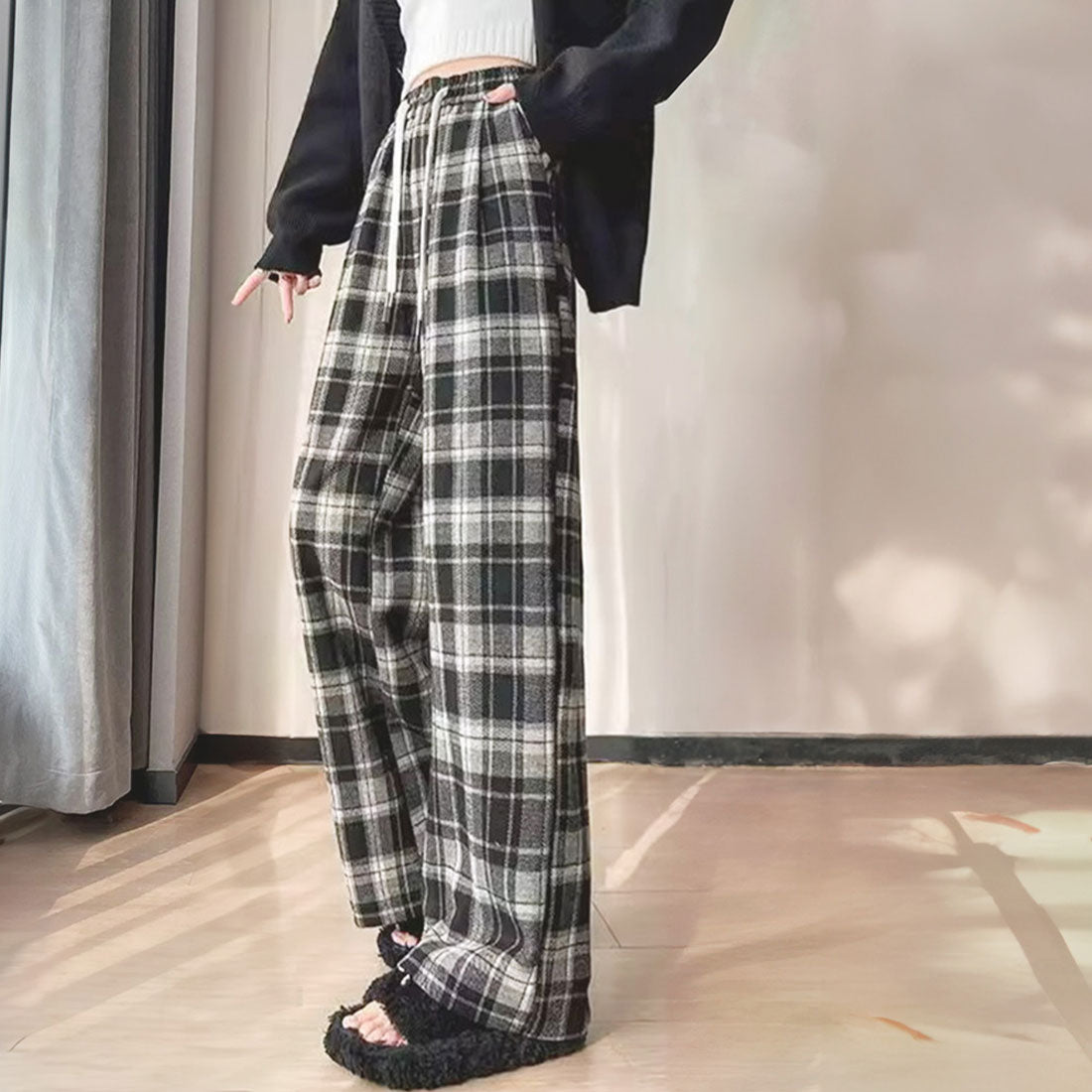 アミュレット Amulet ハイウエストタックワイドパンツ 10代 20代 30代 韓国ファッション シンプル 大人 可愛い 楽ちん おしゃれ 着心地 おでかけ 女子会,ブラック