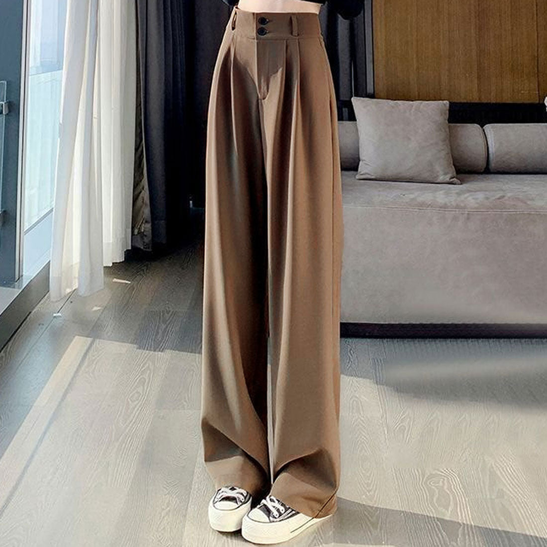 アミュレット Amulet ハイウエストタックワイドパンツ 10代 20代 30代 韓国ファッション シンプル 大人 可愛い 楽ちん おしゃれ 着心地 おでかけ 女子会,ブラウン