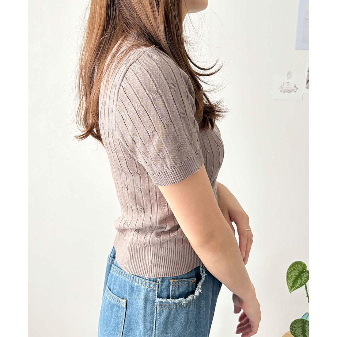 アミュレット Amulet 半袖ケーブルニット レディース 韓国 編み シンプル 上品 トレンド カジュアル 春夏 ナチュラル トップス おしゃれ 10代 20代 黒 可愛い (ホワイト) ホワイト