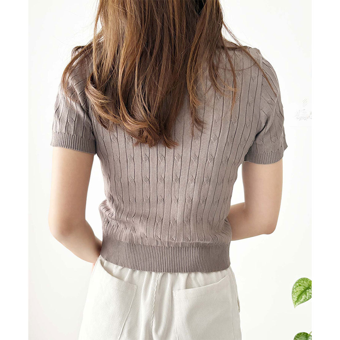 アミュレット Amulet 半袖ケーブルニット レディース 韓国 編み シンプル 上品 トレンド カジュアル 春夏 ナチュラル トップス おしゃれ 10代 20代 黒 可愛い (ホワイト) ホワイト