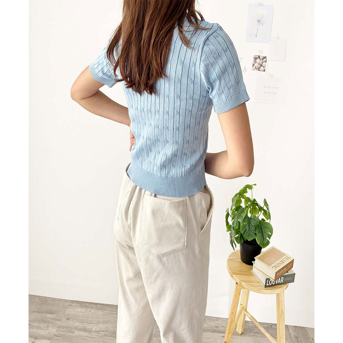 アミュレット Amulet 半袖ケーブルニット レディース 韓国 編み シンプル 上品 トレンド カジュアル 春夏 ナチュラル トップス おしゃれ 10代 20代 黒 可愛い (ホワイト) ホワイト