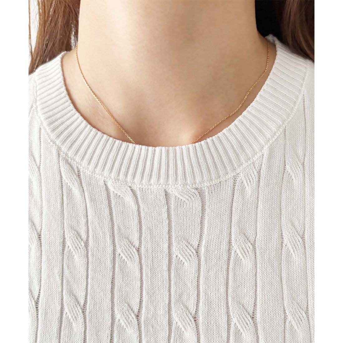 アミュレット Amulet 半袖ケーブルニット レディース 韓国 編み シンプル 上品 トレンド カジュアル 春夏 ナチュラル トップス おしゃれ 10代 20代 黒 可愛い (ホワイト) ホワイト