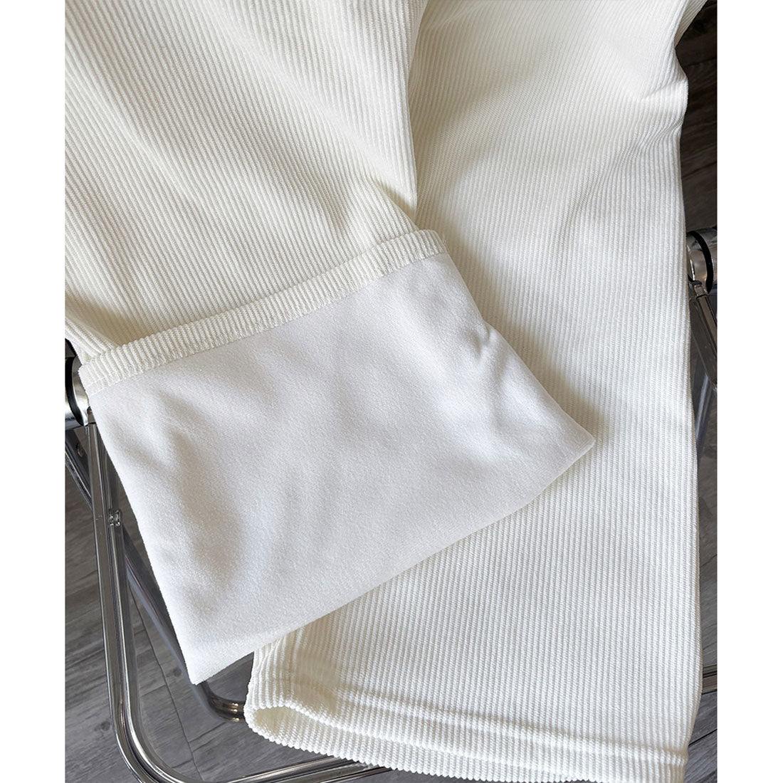 アミュレット Amulet コーデュロイ風裏起毛ロングパンツ レディース ワイドシルエット 暖かい ボトムス ゆったり 体型カバー 大人カジュアル 韓国 春秋冬 体型カバー 無地 (ブラック) ブラック