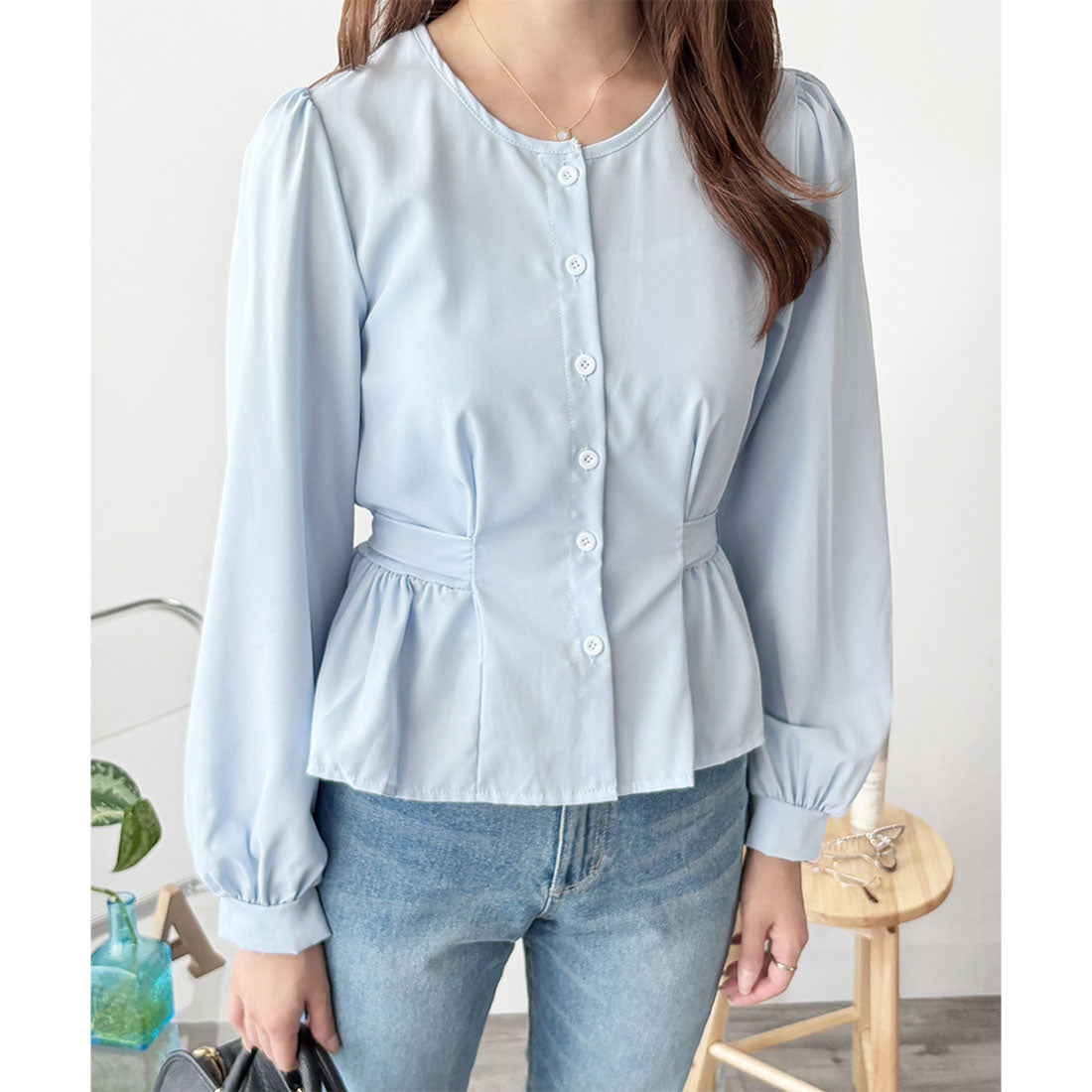 アミュレット Amulet 2WAYリボンブラウス レディース 長袖 シャツ ブラウス 白 ピンク 青 上品 きれいめ 韓国風 体型カバー オフィス 通勤 カジュアル デート (ホワイト) ホワイト