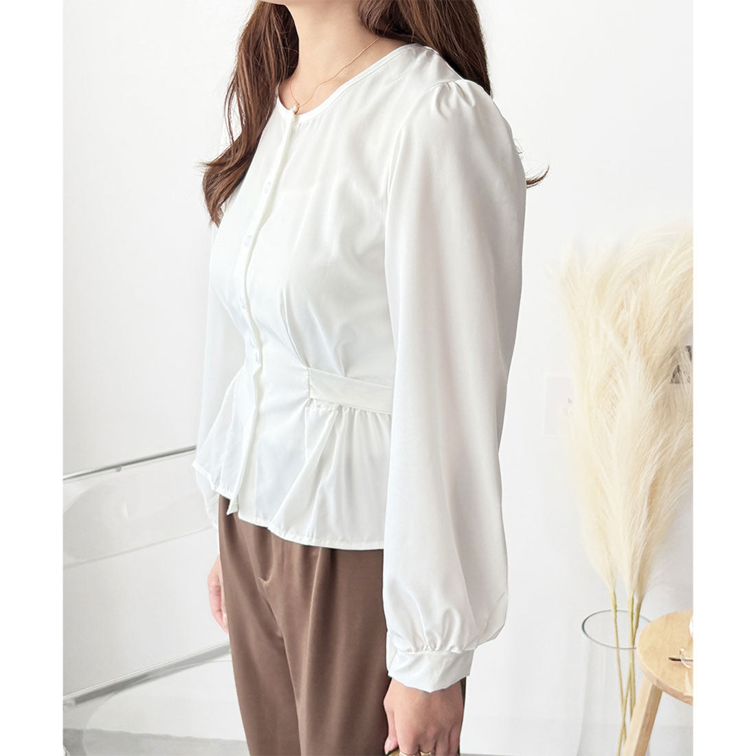 アミュレット Amulet 2WAYリボンブラウス レディース 長袖 シャツ ブラウス 白 ピンク 青 上品 きれいめ 韓国風 体型カバー オフィス 通勤 カジュアル デート (ホワイト) ホワイト