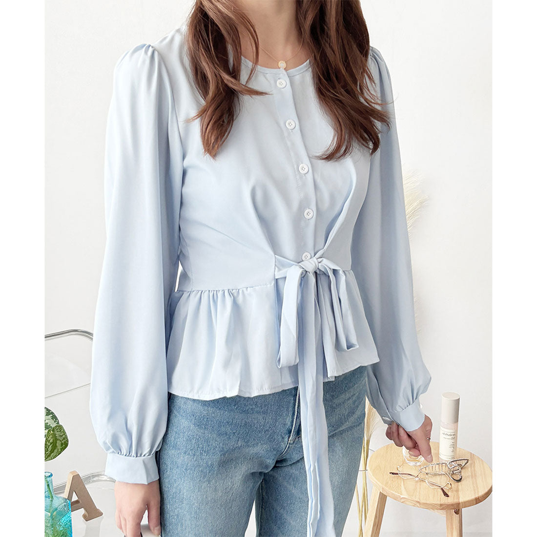 アミュレット Amulet 2WAYリボンブラウス レディース 長袖 シャツ ブラウス 白 ピンク 青 上品 きれいめ 韓国風 体型カバー オフィス 通勤 カジュアル デート (ホワイト) ホワイト