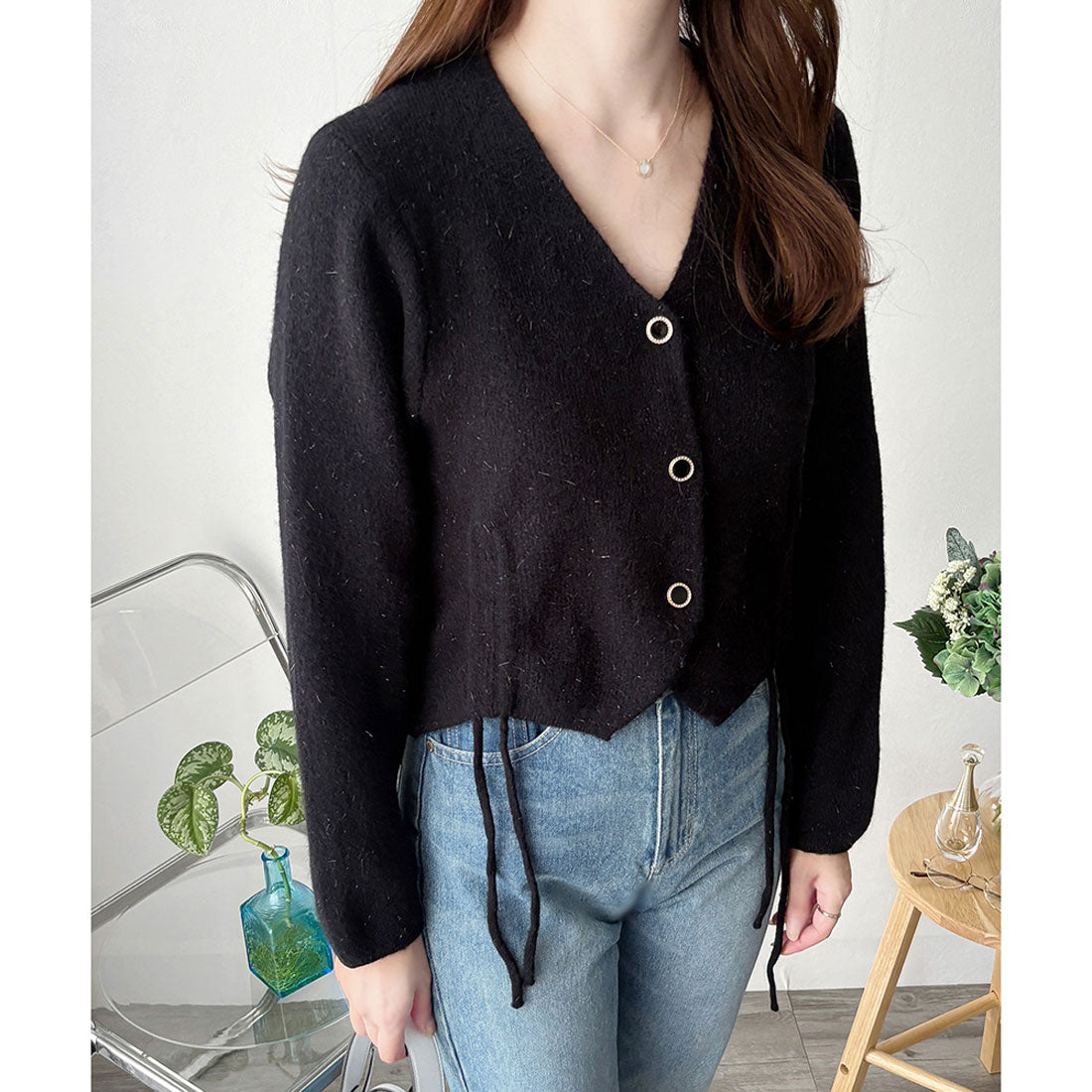 アミュレット Amulet ドロストVネックニットカーディガン レディース 長袖 羽織り ゆったり 大人可愛い ナチュラル 韓国 きれいめ カジュアル 春 秋 冬 白 黒 上品 (パープル) パープル