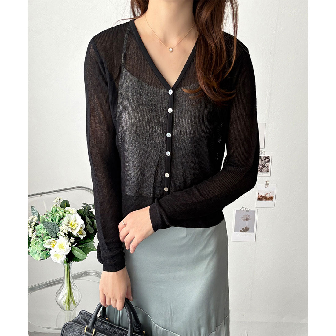 アミュレット Amulet ラメ風シアーカーディガン レディース 薄手 羽織り 長袖 白 黒 体型カバー 大人可愛い 韓国 ナチュラル きれいめ 春夏秋 デート カフェ 上品 (ベージュ) ベージュ