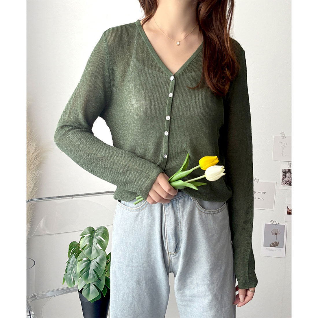 アミュレット Amulet ラメ風シアーカーディガン レディース 薄手 羽織り 長袖 白 黒 体型カバー 大人可愛い 韓国 ナチュラル きれいめ 春夏秋 デート カフェ 上品 (ベージュ) ベージュ