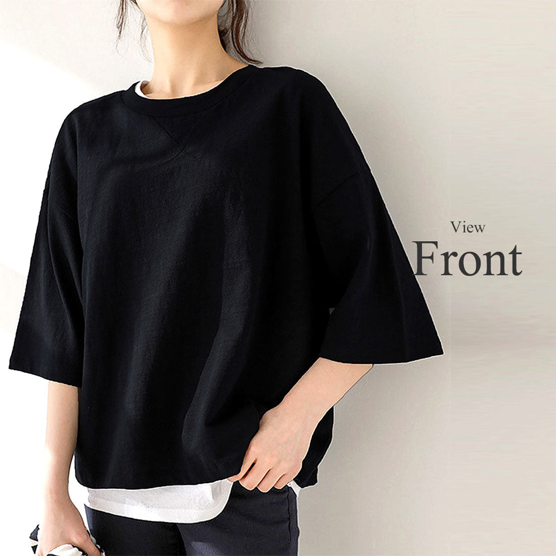 アミュレット Amulet 5分丈トップス カジュアル シンプル レディース おしゃれ 半袖