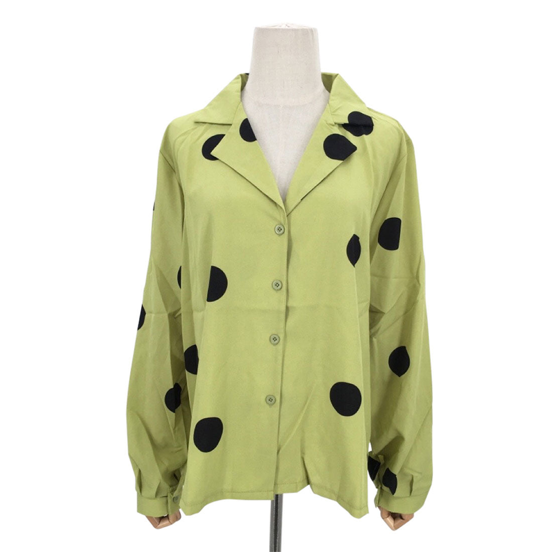 Amulet Polka Dot Blouse for Women, Long Sleeve, Open Collar, Unique, Casual, Relaxed